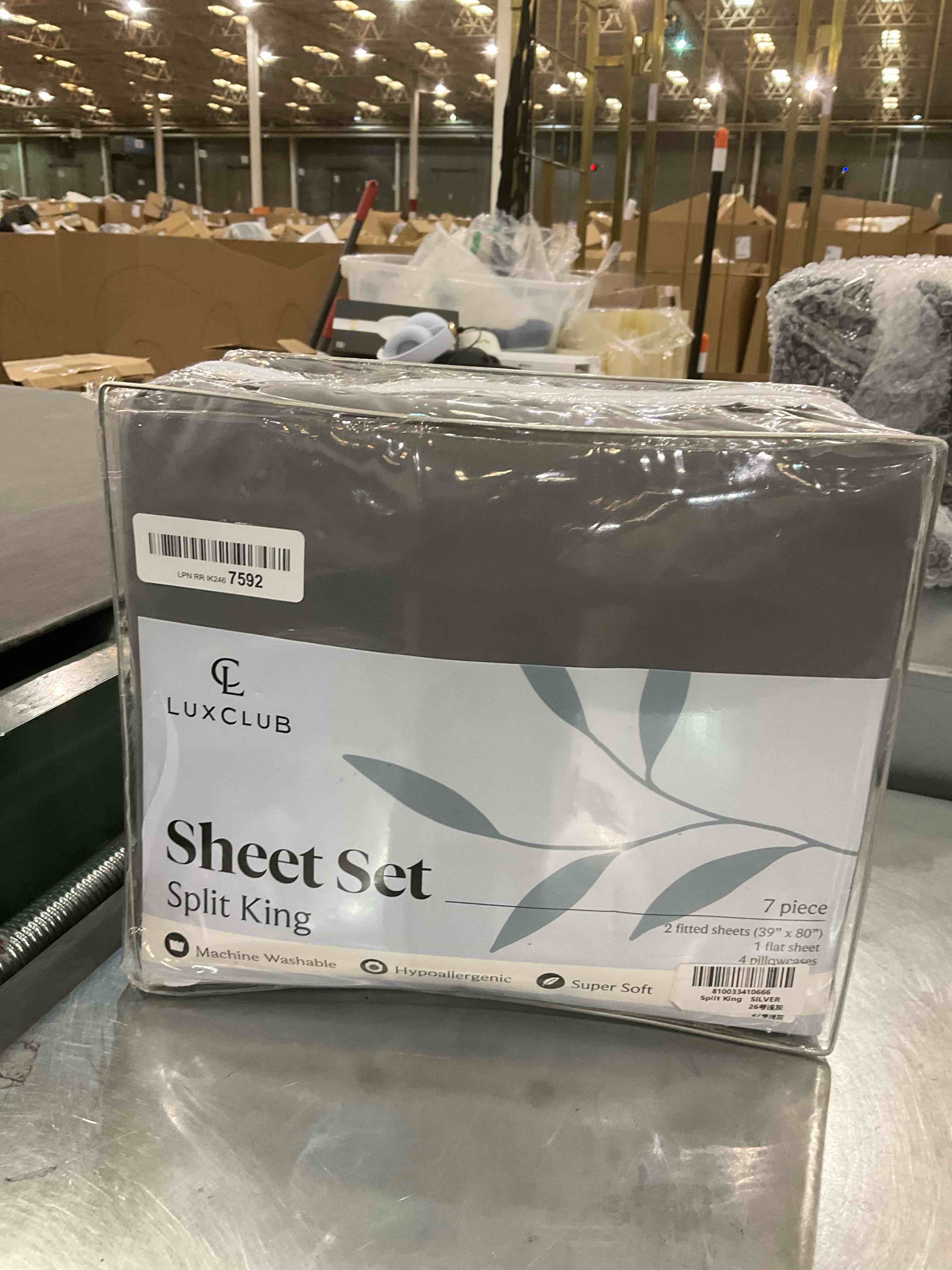 LuxClub 7 PC Sheet Set Sheets Deep Pockets 18" Eco Friendly Wrinkle Free Sheets Machine Washable Hotel Bedding Silky Soft - Silver Split King