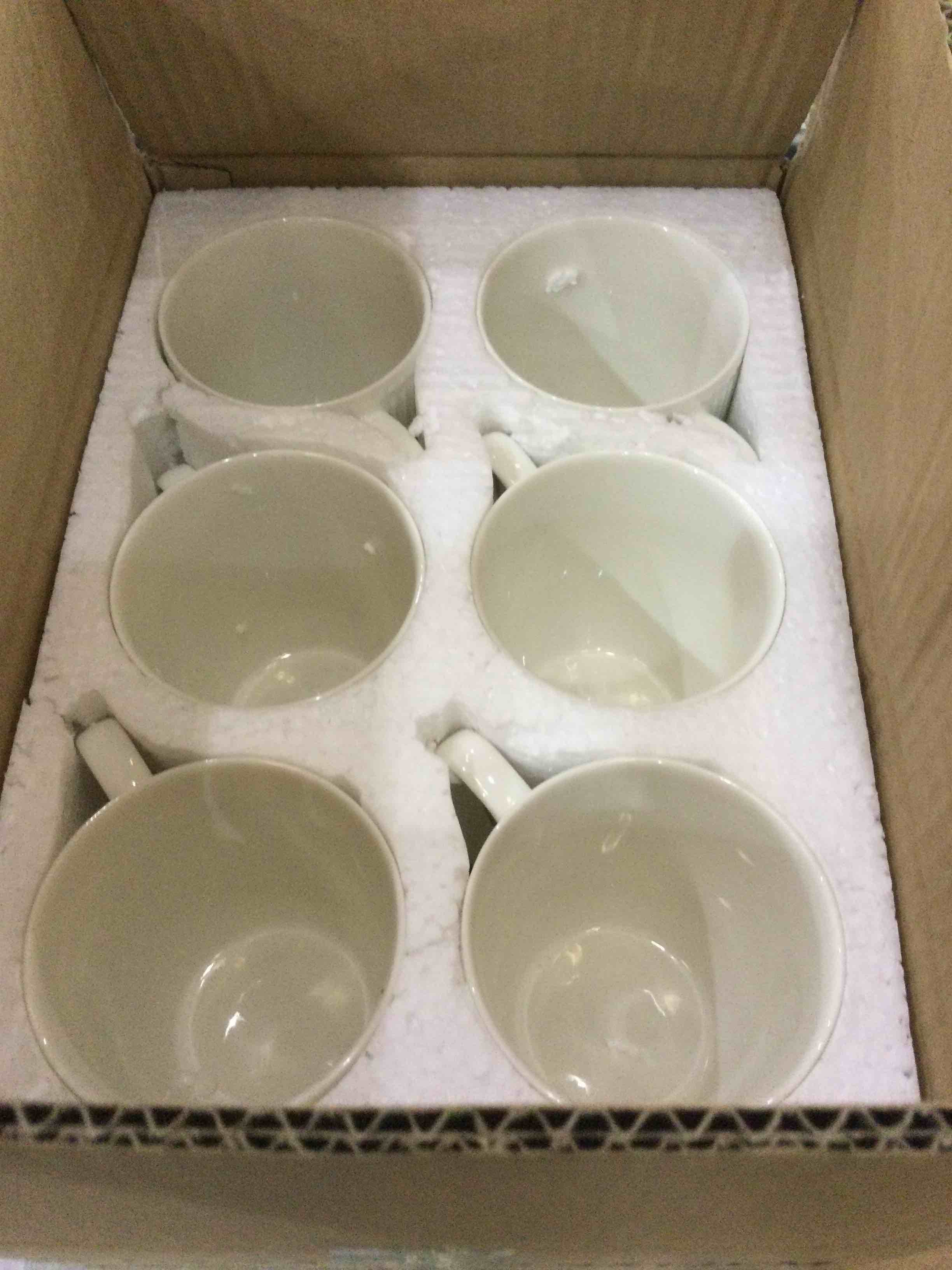 HomeElves Coffee Mugs Set of 6, 16 Oz White Coffee Mugs, Porcelain Mugs, Large and Easy to Grip Mug Sets, Embossed Coffee Cup Set for Coffee, White