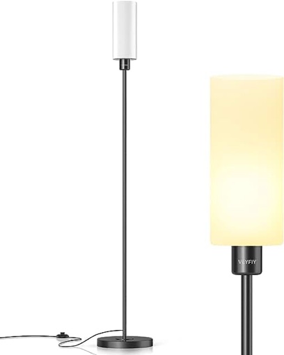 VEYFIY Floor Lamp, Lamps for Bedroom and Living Room, Modern Standing Light with Glass Lampshade, Industrial 68 inches Tall Lamp with E26 Socket, Light for Work, Reading, Black (Bulb Not Included)