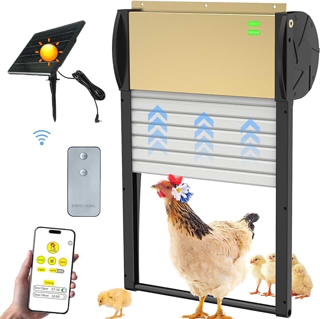 Automatic Chicken Coop Door, Solar Powered Opener Chicken Door with Timer & Light Sensor, Full Aluminum and Weatherproof Auto Chicken Door with Anti-Pinch Design for Chickens Ducks Farms