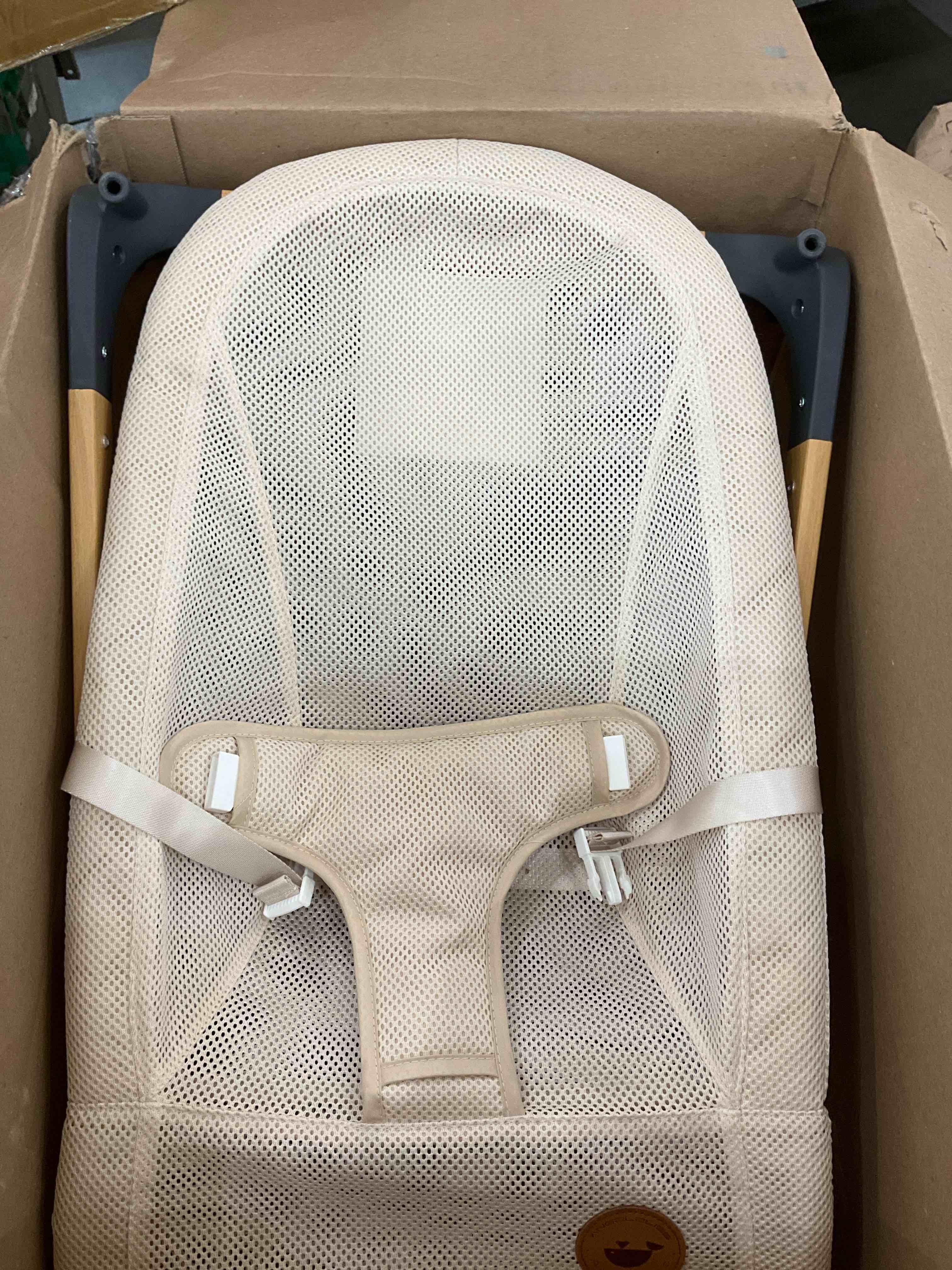 ANGELBLISS Baby Bouncer, Portable Bouncer Seat for Babies, Infants Bouncy Seat with Mesh Fabric, Natural Vibrations (Beige)