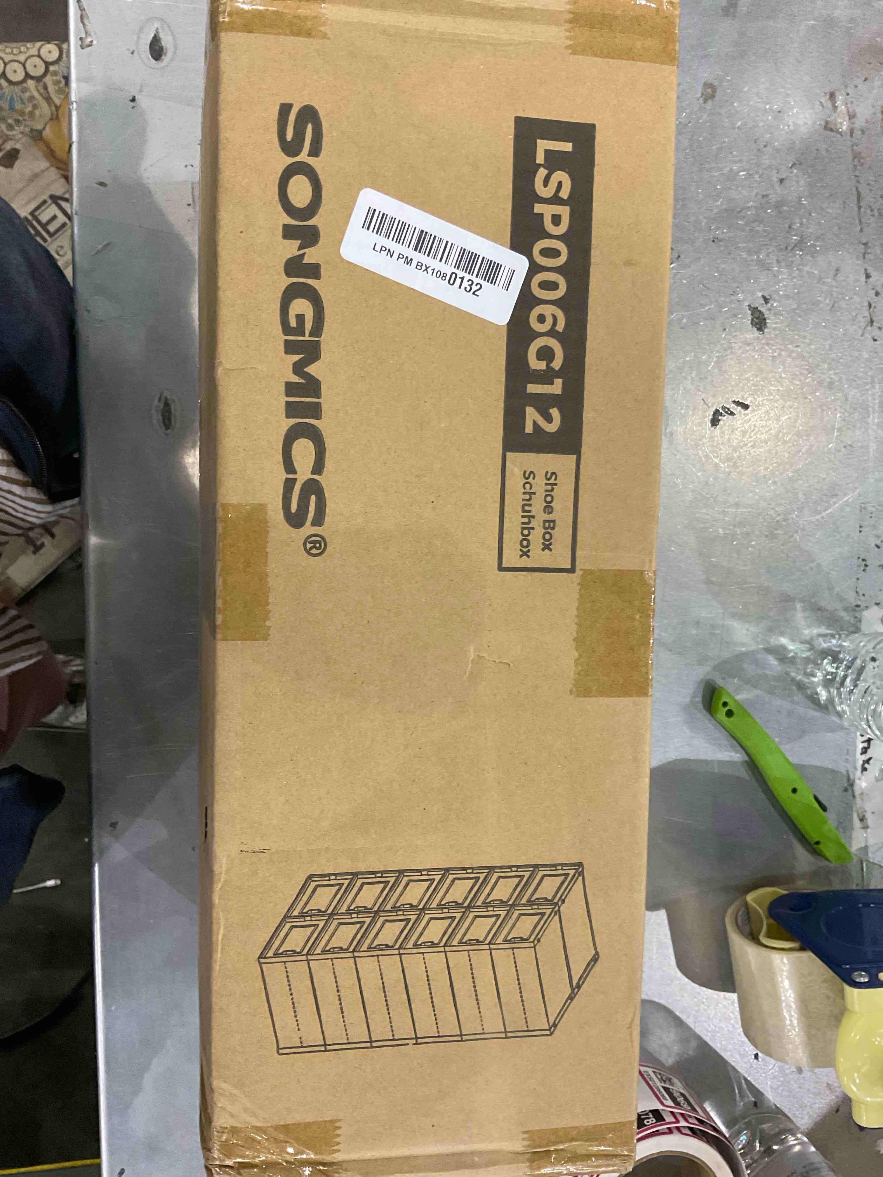 SONGMICS Shoe Boxes, Pack of 12 Shoe Storage Organizers, Stackable Clear Plastic Boxes for Closet, Sneakers, 9.1 x 13.1 x 5.6 Inches, Fit up to US Size 11, Transparent and Gray ULSP006G12