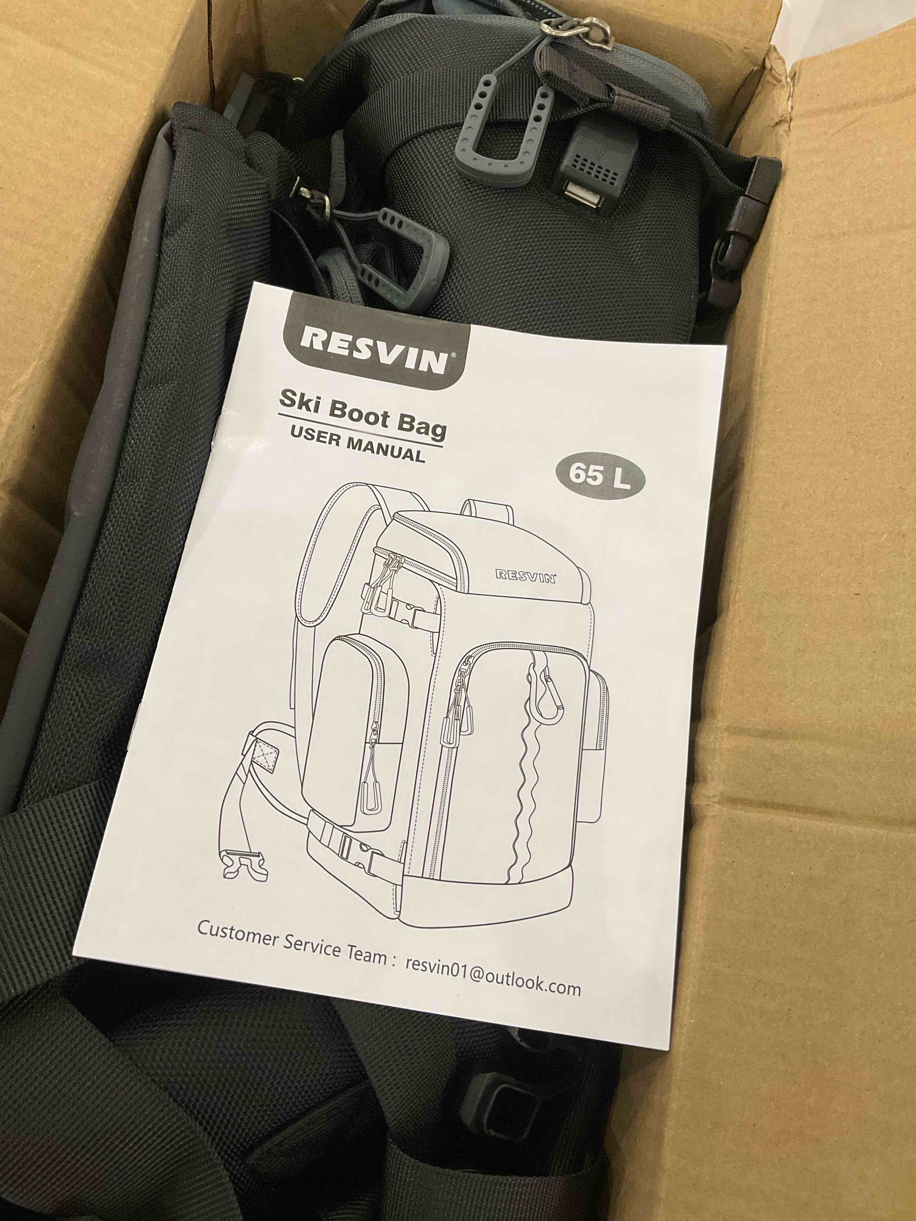 RESVIN Ski Boot Bag, 60L Durable Travel Backpack, 1680D Nylon Waterproof Snowboard Boot Bag, Skiing and Snowboarding Travel Luggage for Helmet, Goggles, Gloves, Outerwear & Accessories, Black