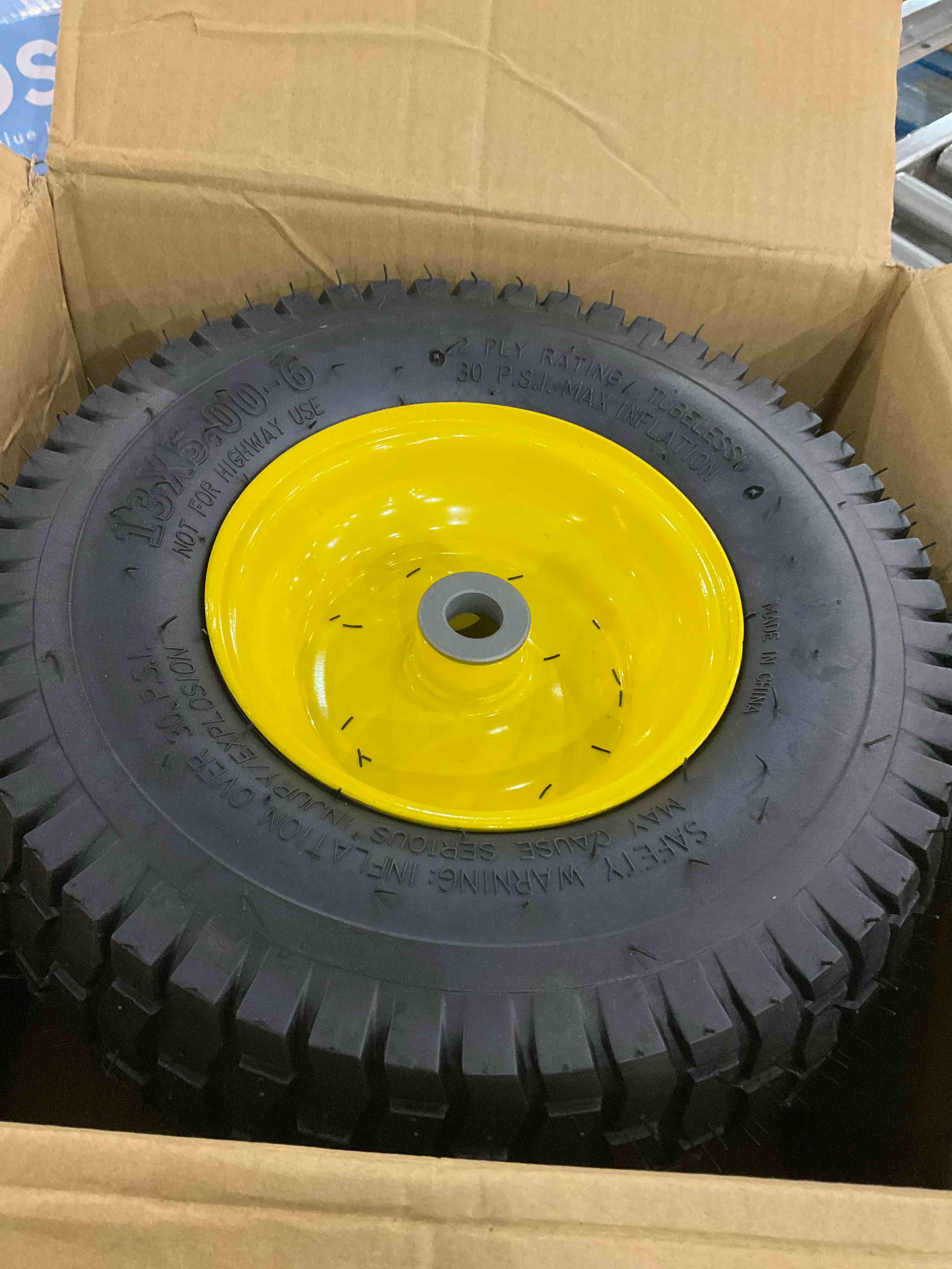 13x5.00-6 Tire and Wheel Assembly (2-Pack), Tubeless Lawn Mower Tire with Rim, with 3/4� Bushings and 3� Centered Hub Length