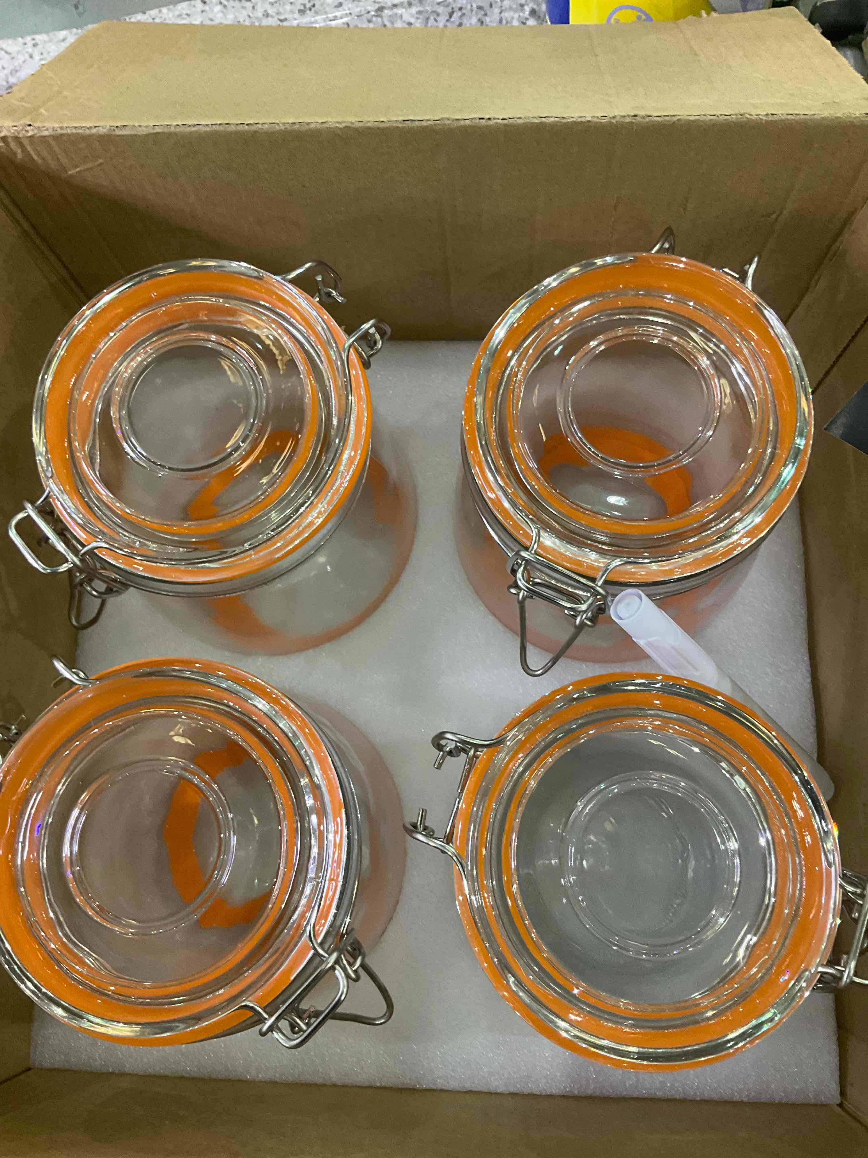 encheng32 oz glass jars Wide Mouth Glass Jars with Airtight Lid 32OZ 4 Pack, Kitchen Storage Large Clear Canister Jars with Hinged Lid with Measurement Marks For Canning,Coffee,Flour,Sugar,Beans