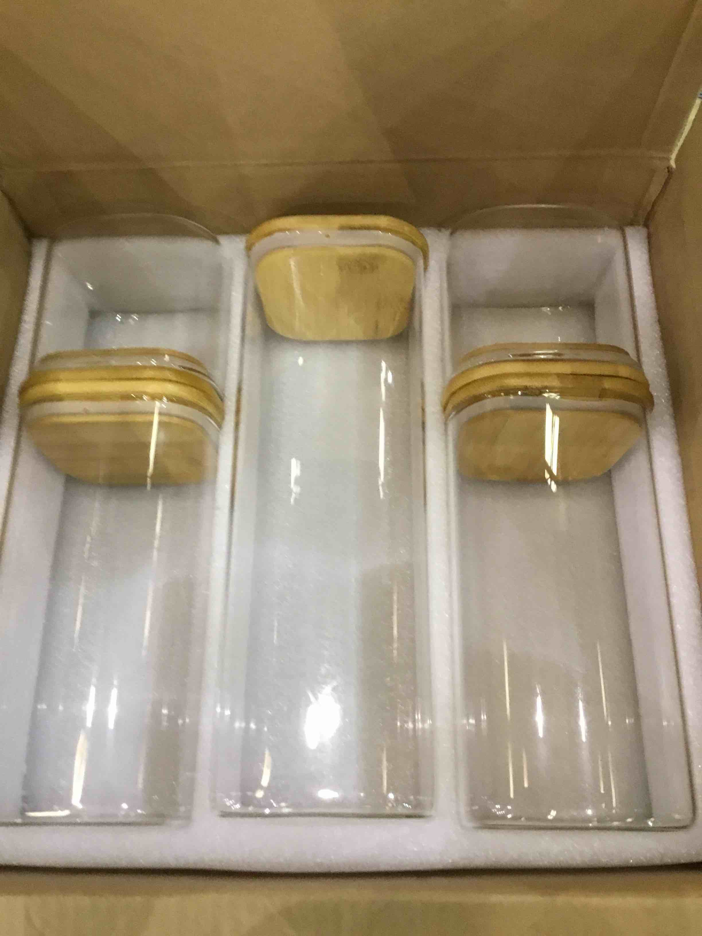 YUNCANG Glass Storage Jars [Set of 5],Clear Glass Food Storage Containers with Airtight Bamboo Lid Stackable Kitchen Canisters for Candy,Cookie,Rice,Sugar,Flour,Pasta,Nuts and Spice Jars(Square)