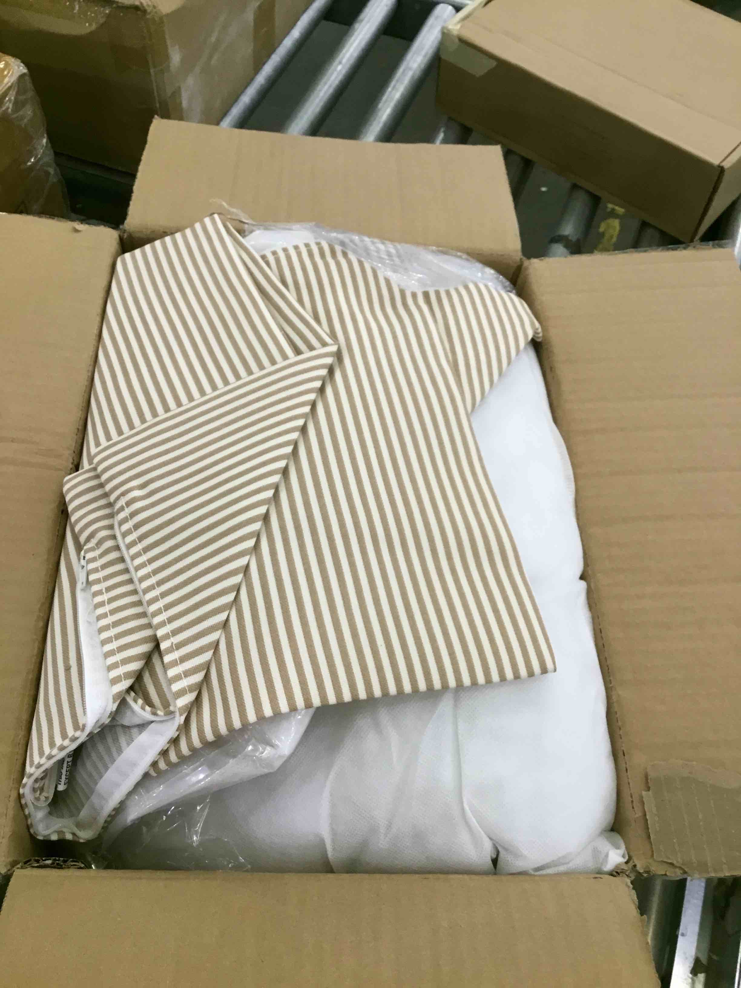 LVTXIII Outdoor/Indoor Lumbar Pillows, Decorative Patio Lumbar Cushions, Fluffy Water Repellent Garden Cushions for Home Patio Coach Sofa Use, 12×20 Inch, Pack of 2, Stripe Beige