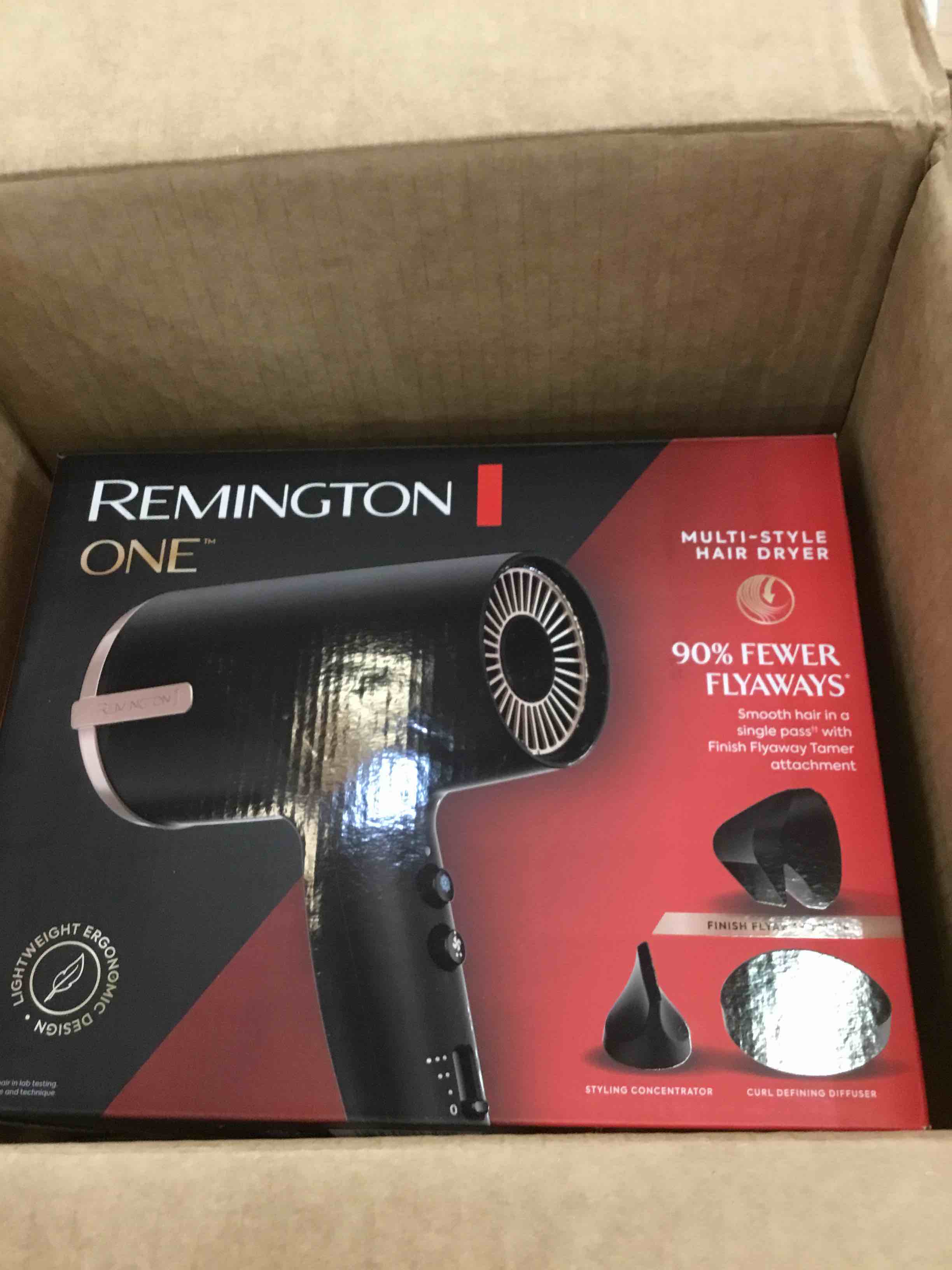 Remington One Ionic Hair Dryer Blow Dryer with Diffuser, Concentrator and Fly Away Tamer for Fast Drying and Less Frizz