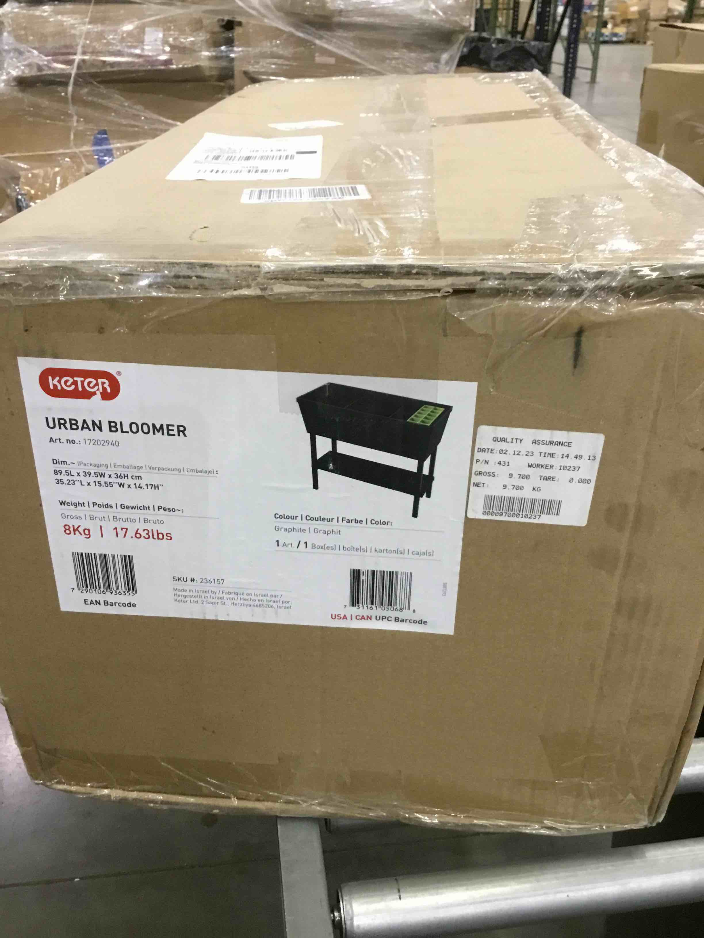 Keter Urban Bloomer 12.7 Gallon Raised Garden Bed with Self Watering Planter Box and Drainage Plug, Dark Grey