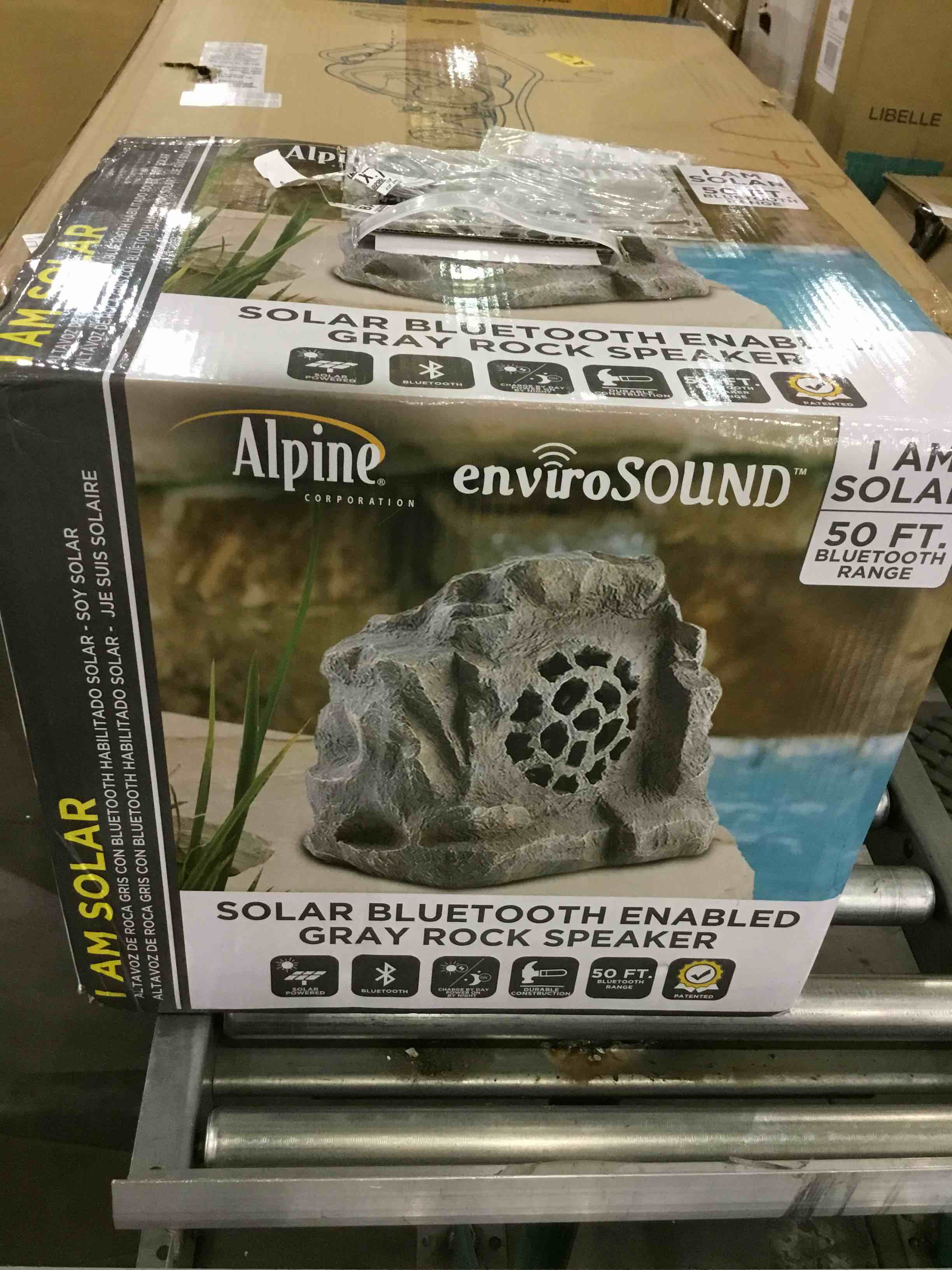 Alpine Corporation Waterproof Bluetooth Solar-Powered Outdoor Wireless Rock Speaker, Gray Single Grey Solar Rock Speaker