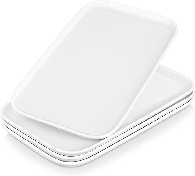 MALACASA Serving Platter Set of 4, Porcelain Large Serving Trays for Entertaining,12 Inch Rectangular White Serving Dishes for Party Wedding Dessert Occasion, Dishwasher & Microwave Safe
