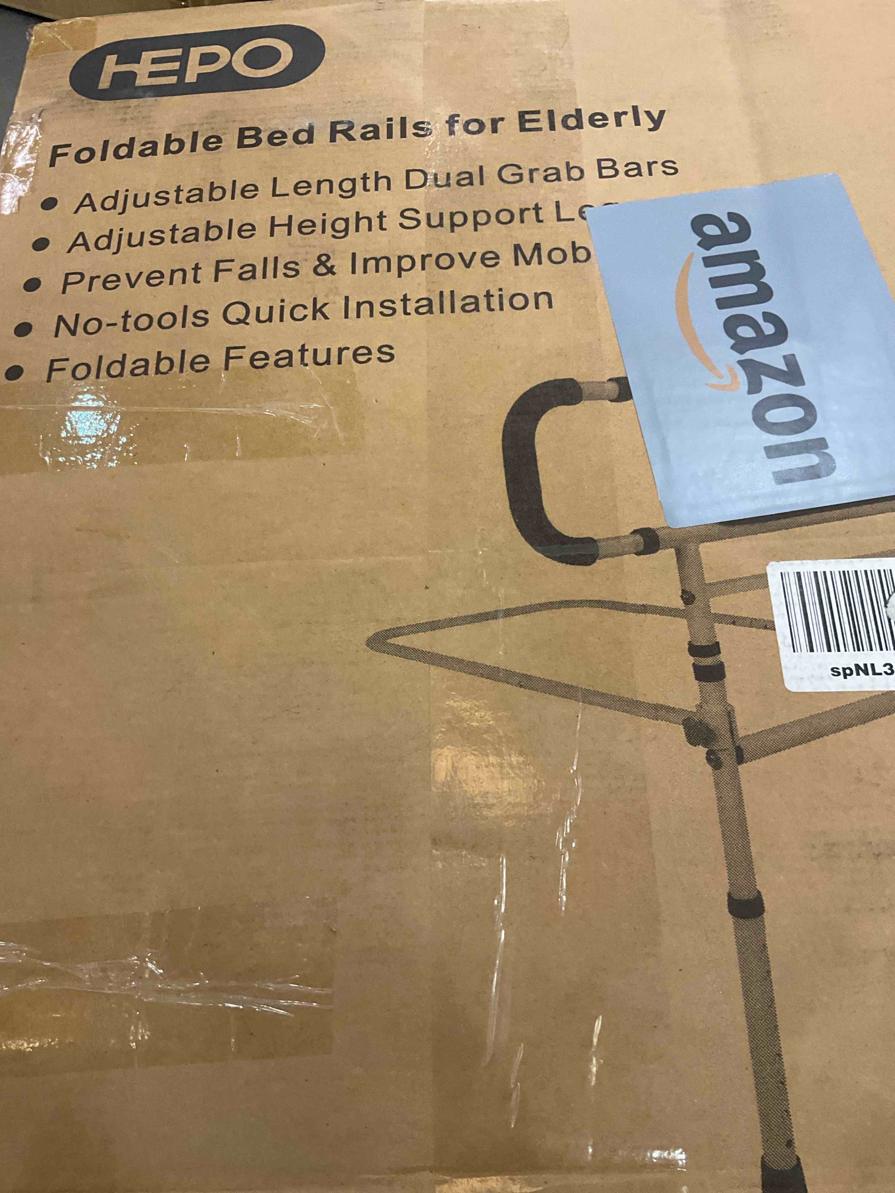 HEPO Bed Rails for Elderly Adults with Adjustable Heights & Extendable Dual Side Handles, Foldable Bed Assist Bar for Fall Prevention, Heavy Duty Bed Rail Fits King, Queen, Full, Twin Bed