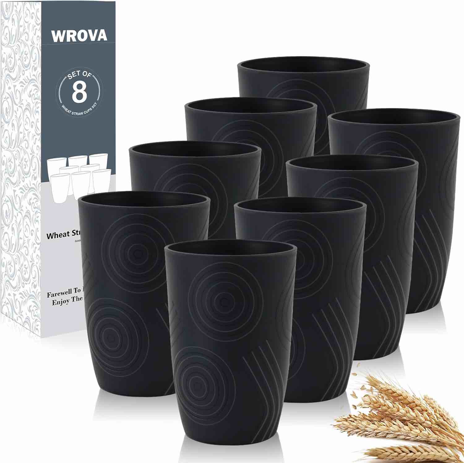 Wheat Straw Cups 24oz set of 24- Alternative Plastic Cups Dishwasher Safe - Plastic Drinking Cups Unbreakable for Kids - Pure Black