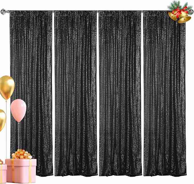 Glitter Backarop Black Curtain for Parties, Christmas, Wedding, Party Decoration Curtain Panels 4pcs