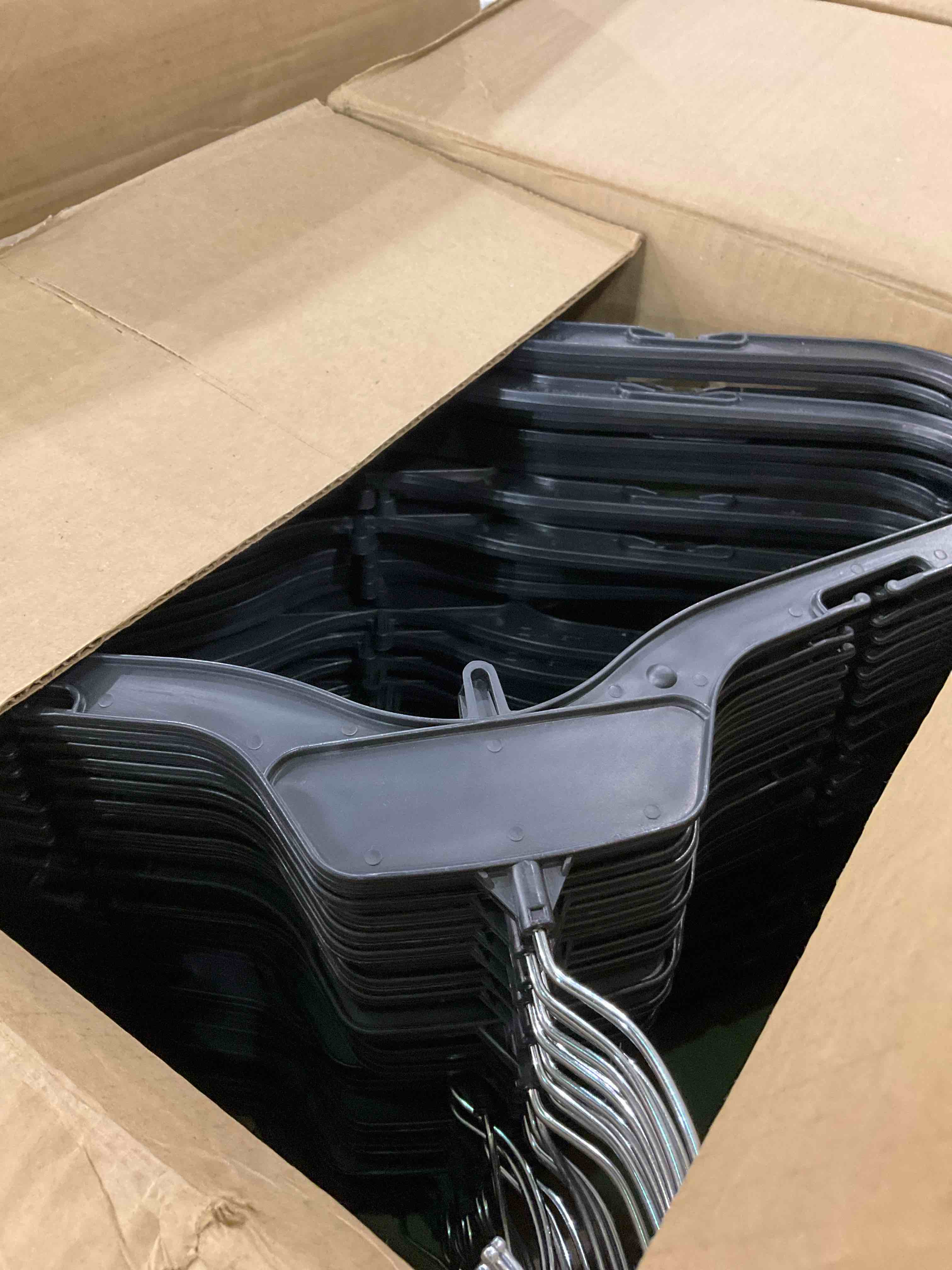 Mainetti 484 Recycled Black Plastic Hangers with Rotating Metal Hook and Notches for Straps, Great for Shirts/Tops/Dresses, 17-Inch (Pack of 100)