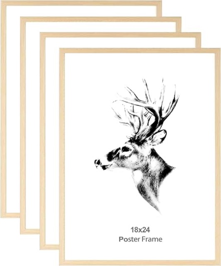 Yaetm 18x24 Frame Set of 4, Solid Oak Wood Poster Frame 18 x 24 inches, Wall Gallery 18x24 Picture Frame for Horizontal and Vertical Wall Mounted (4 pack, Oak)