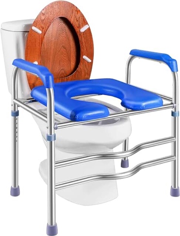 Deewow Raised Toilet Seat with Handles up to 450lbs, Elevated Handicap Toilet Seat Riser for Seniors with Soft Padded, Height Adjustable, Stand Alone Toilet Safety Frame, Fit Any Toilet, Blue