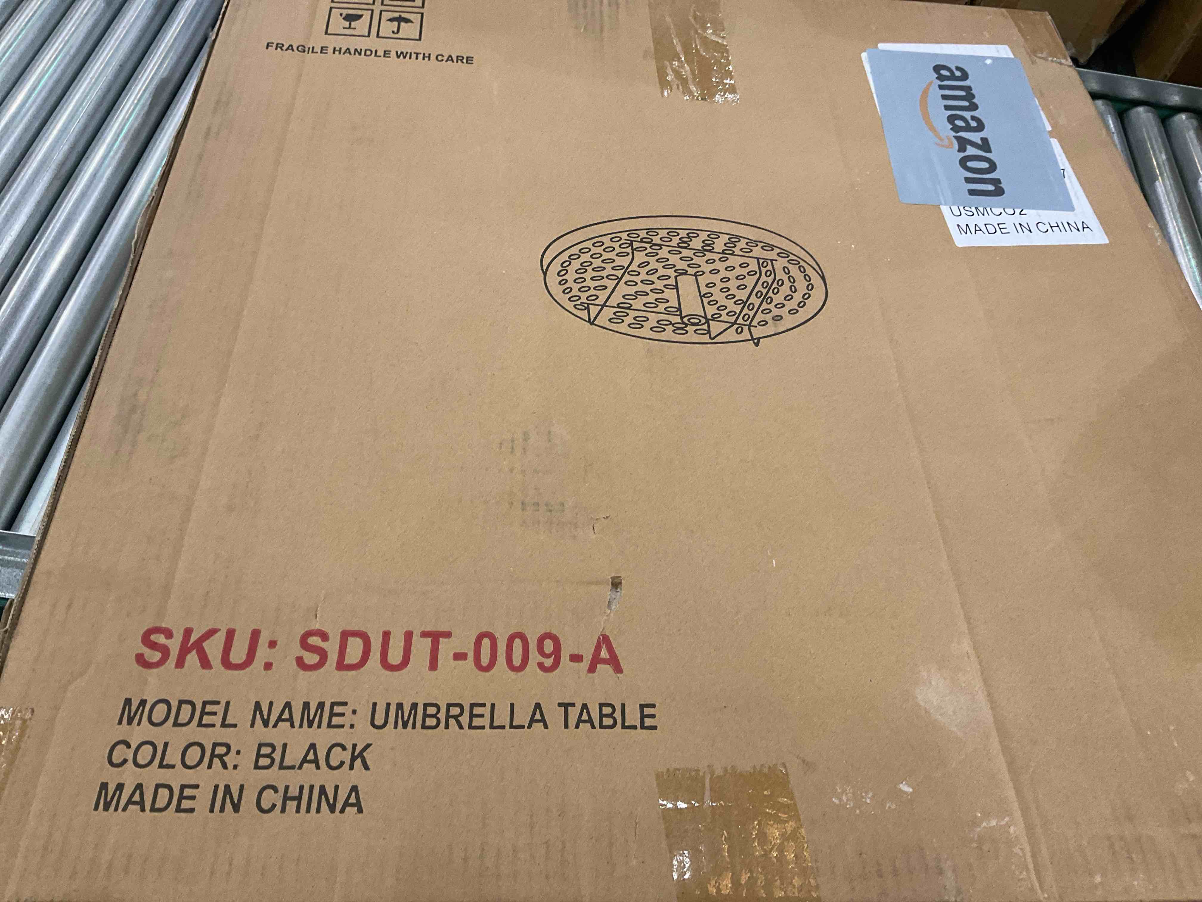 Sundale Outdoor Adjustable Umbrella Table, 23'' Portable Round Umbrella Table Tray for 1.5ft Umbrella Pole, Contains Fittings for Hanging Wine Glasses, for Beach Patio Poolside