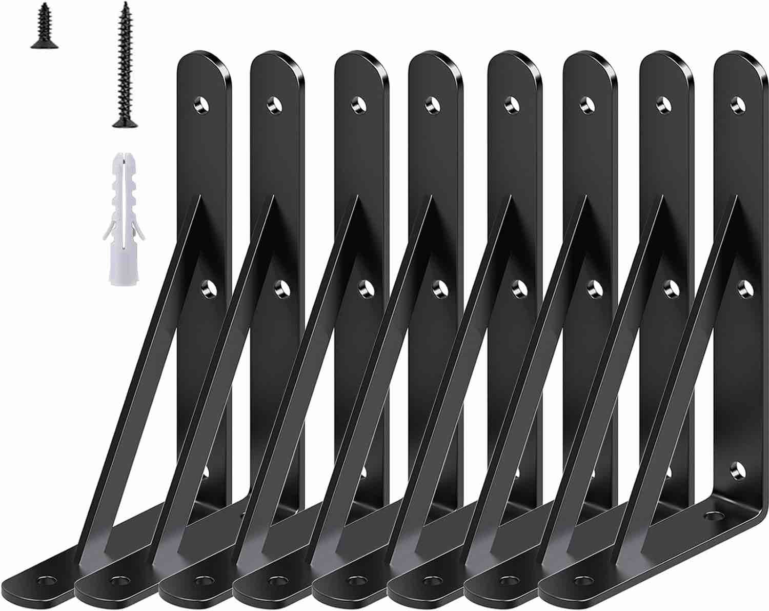 Heavy Duty Shelf Brackets Wall Mount Steel Bracket Wall Brackets for Shelves (Black, 10 x 8 Inch-6 Pairs)