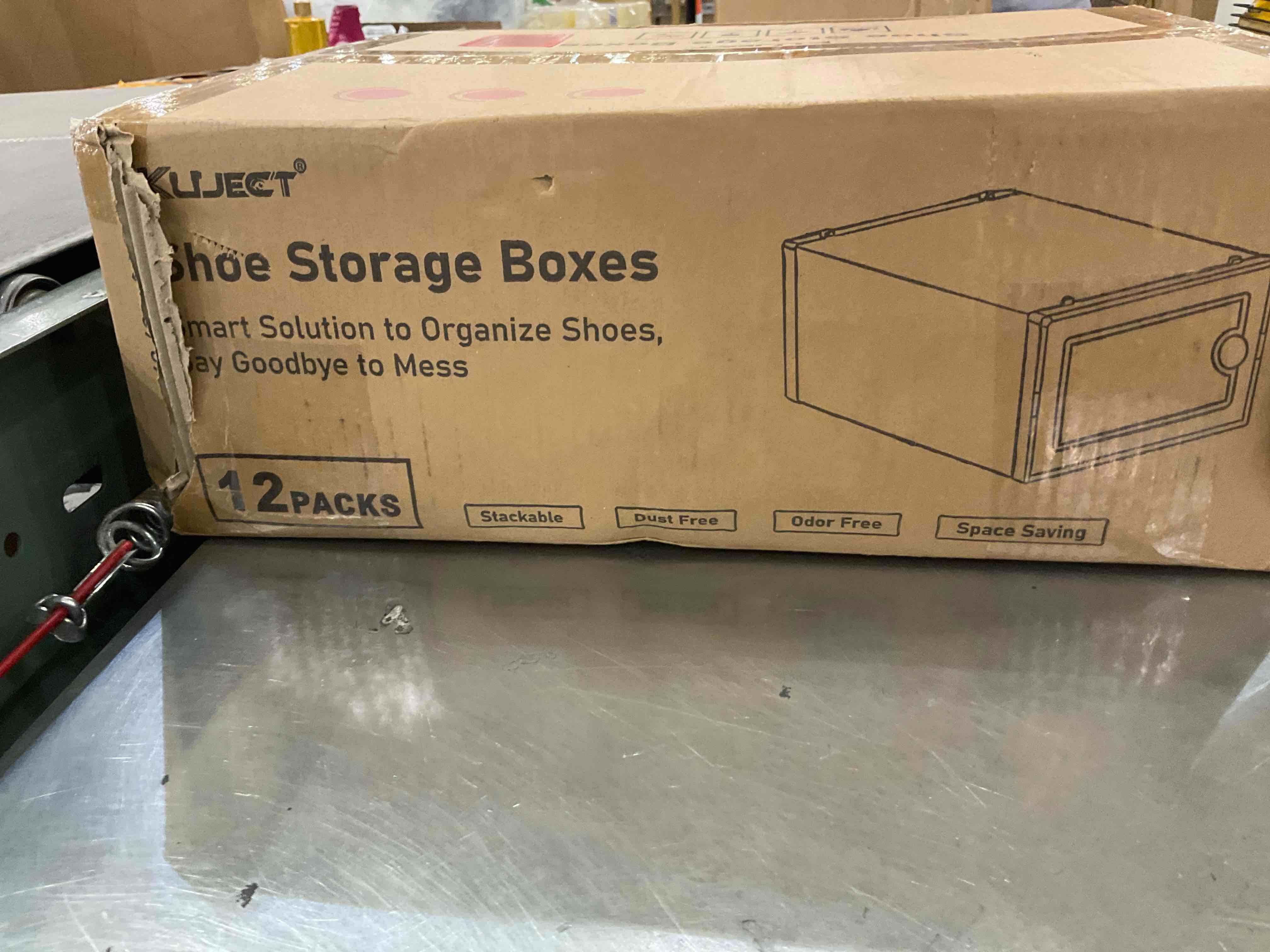 Large Shoe Organizers Storage Boxes for Closet 12 Pack, Kuject Clear Plastic Stackable Sneaker Containers Bins with Lids, Great Substitute for Shoe Rack, Space Saving for Entryway, Under Bed, Pink