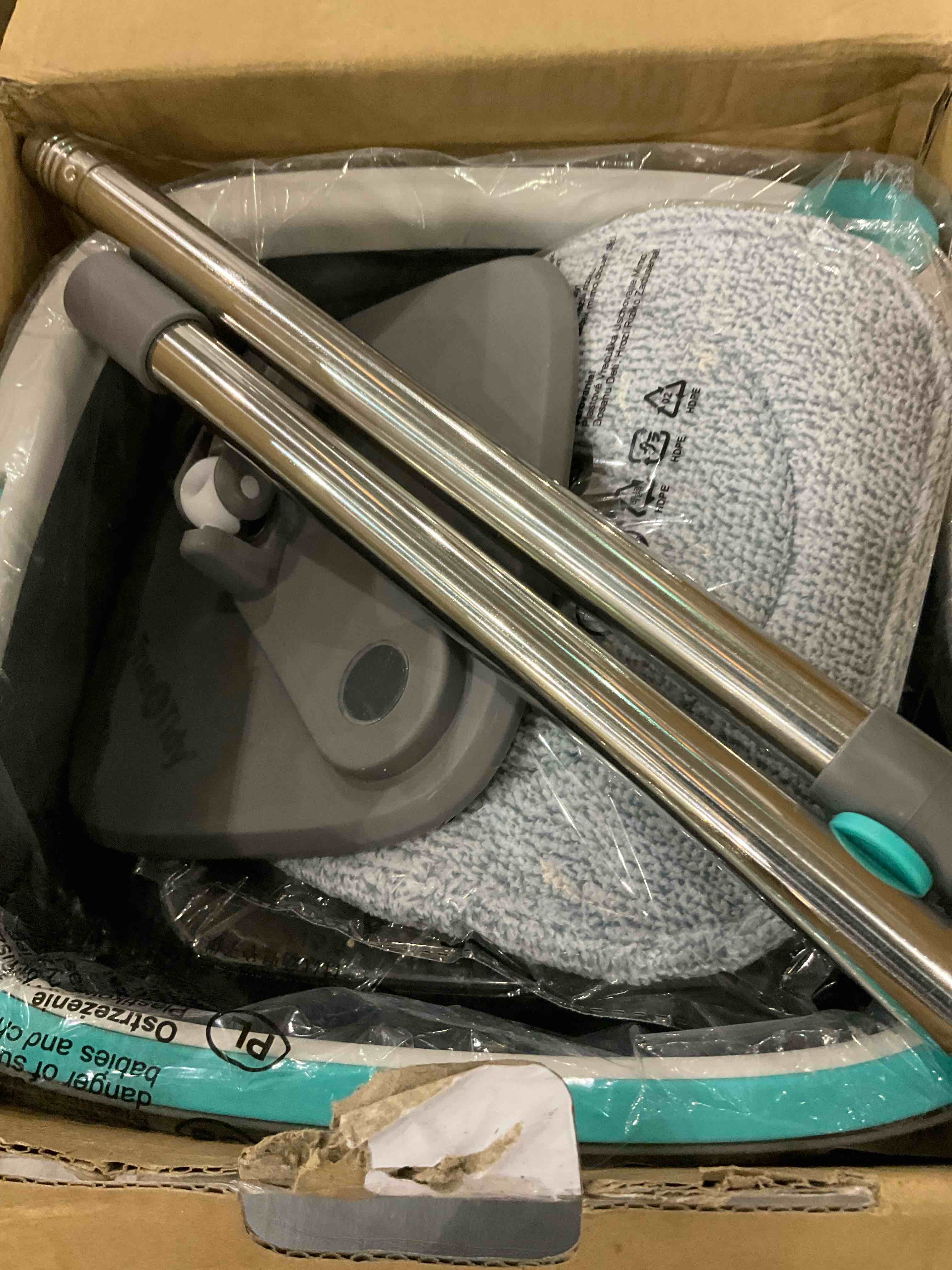 True & Tidy, True Clean Spin Mop and Bucket System, Includes Spin Mop, Dual Compartment Mop Bucket and 2 Thick Washable Microfiber Mop Pads, SPIN-800A, Gray