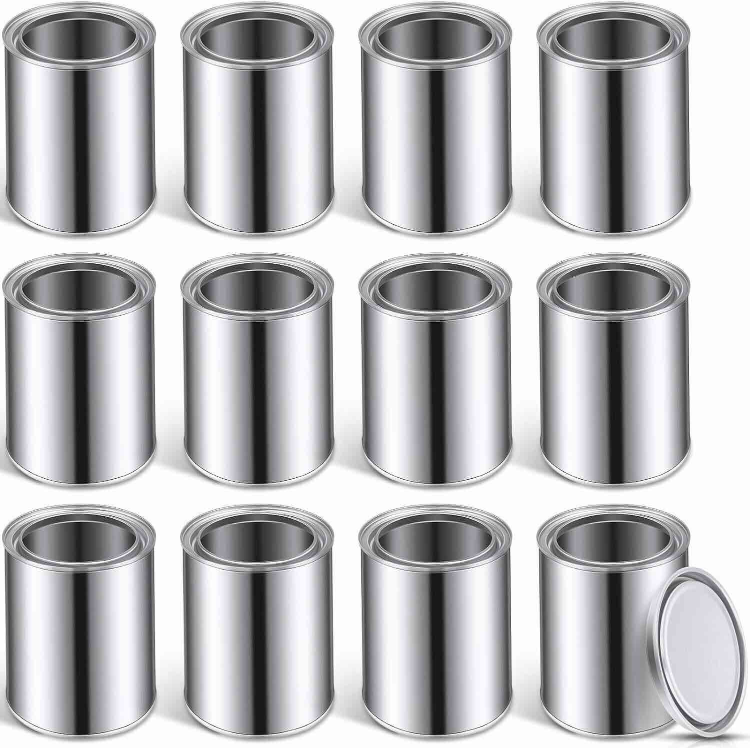 12 Pack Empty Metal Paint Cans with Lids 1.9 Pint Quart Size Tin Paint Buckets Bulk Paint Storage Containers Unlined Paint Pails for Arts Crafts, DIY Projects, Painting, Garage Organization (Silver)