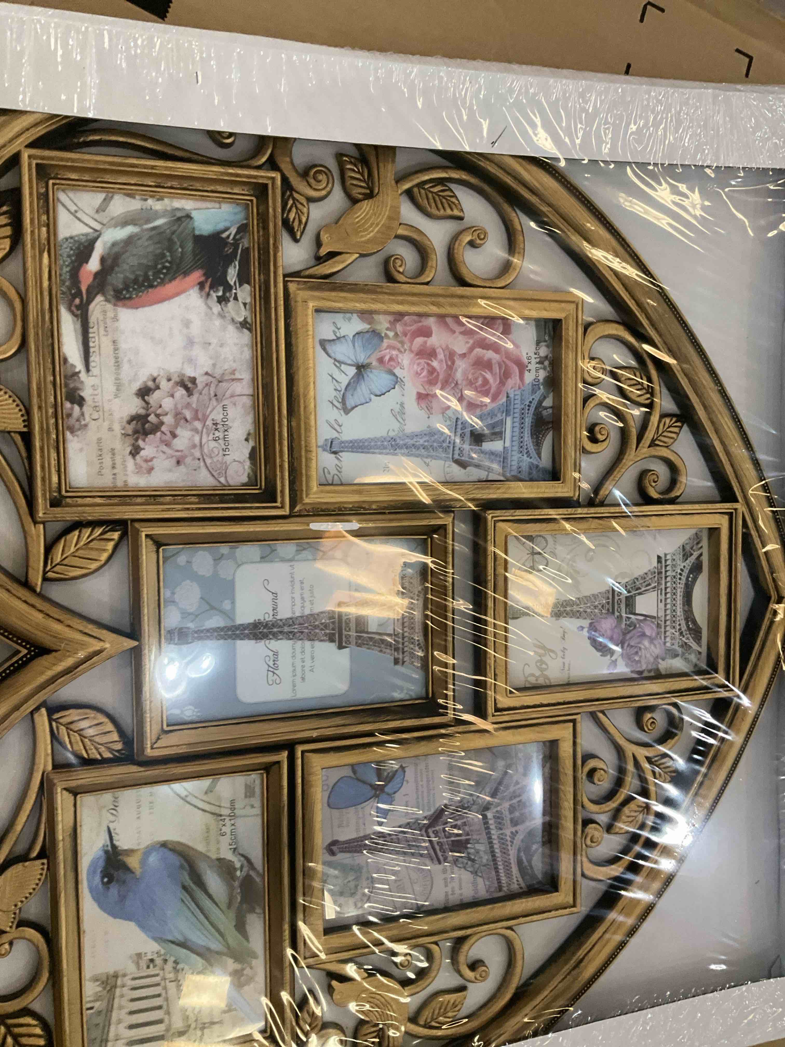 JOICE GIFT Gold Wall Large Hanging Heart Shape Collage Picture Frame 6 Opening 4" x 6"