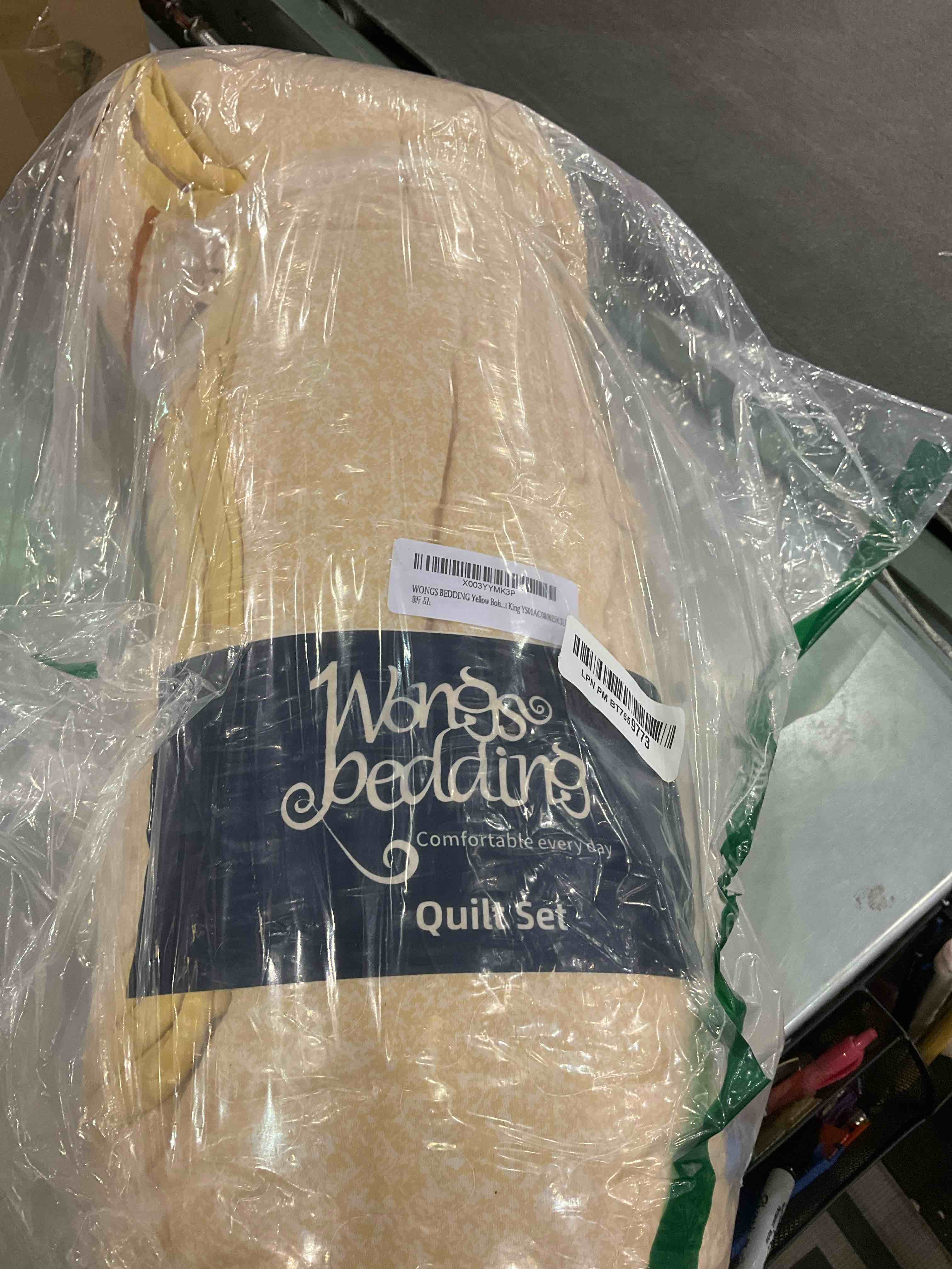 WONGS BEDDING Yellow Comforter Set King, Boho Reversible Bedding YSO1AC08025K3U-A