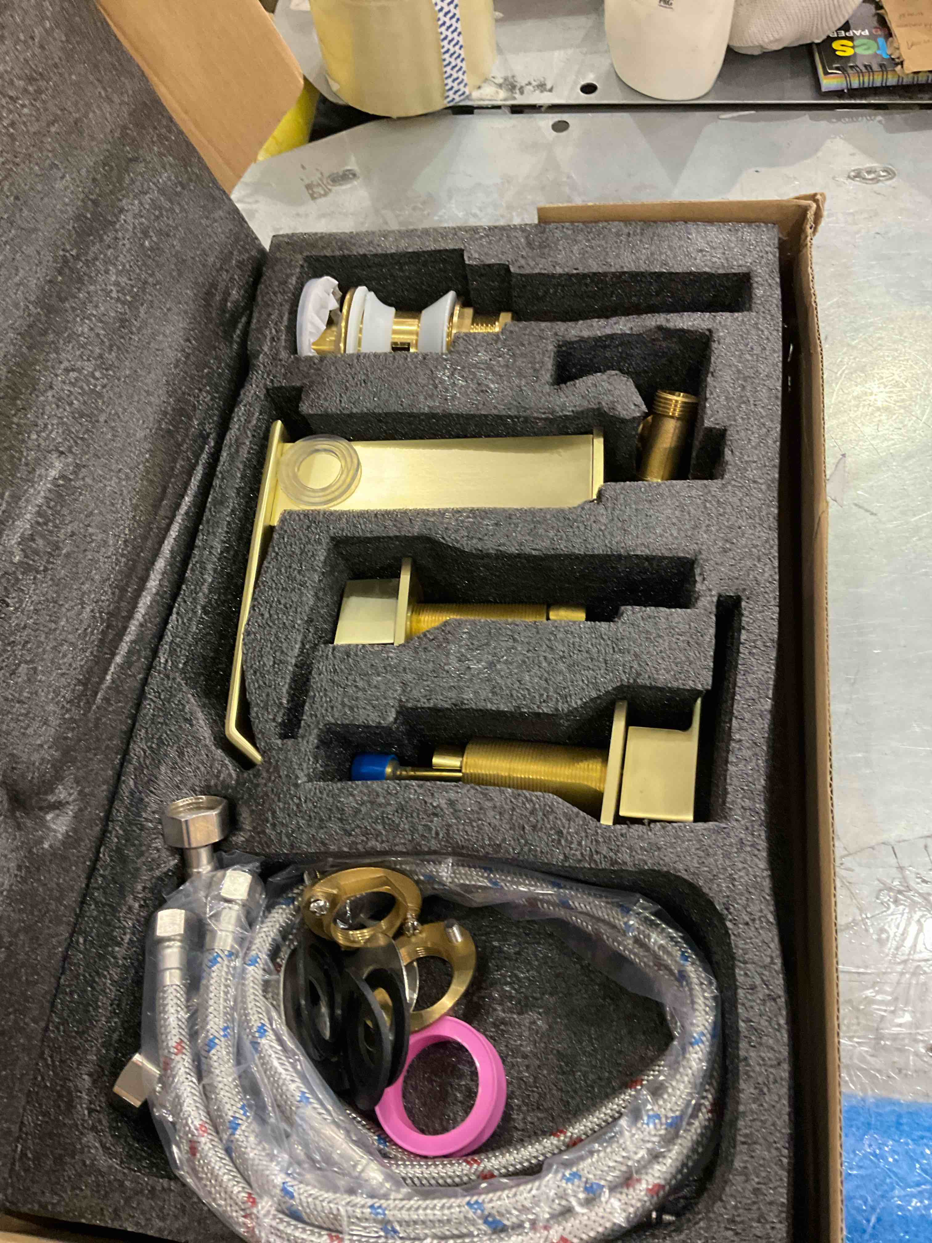Loopan LOOPAN Widespread Bathroom Faucet - Waterfall Brushed Gold Bathroom ...