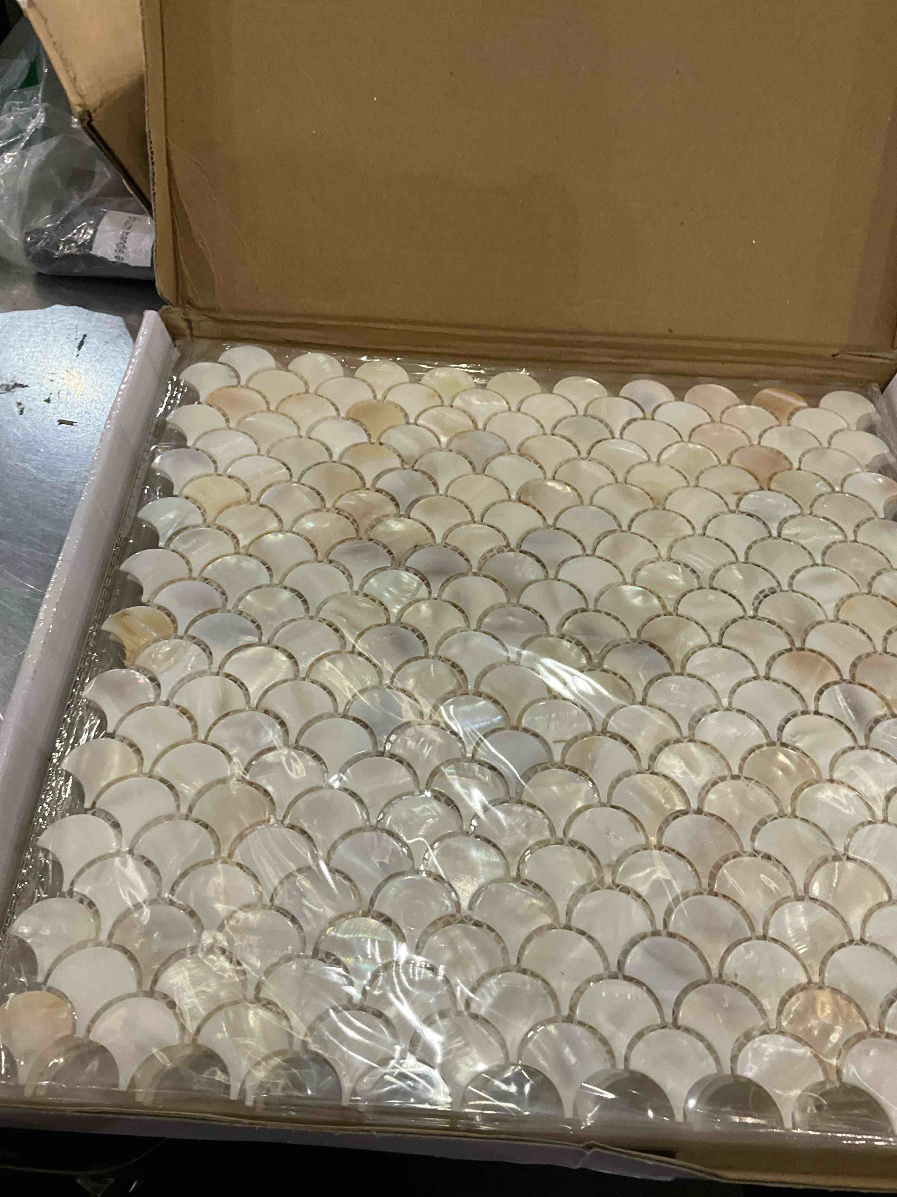 Diflart Mother of Pearl Shell Peel and Stick Backsplashe Tile Seamless Square for Kitchen Shower Bathroom Pack of 6 Sheets