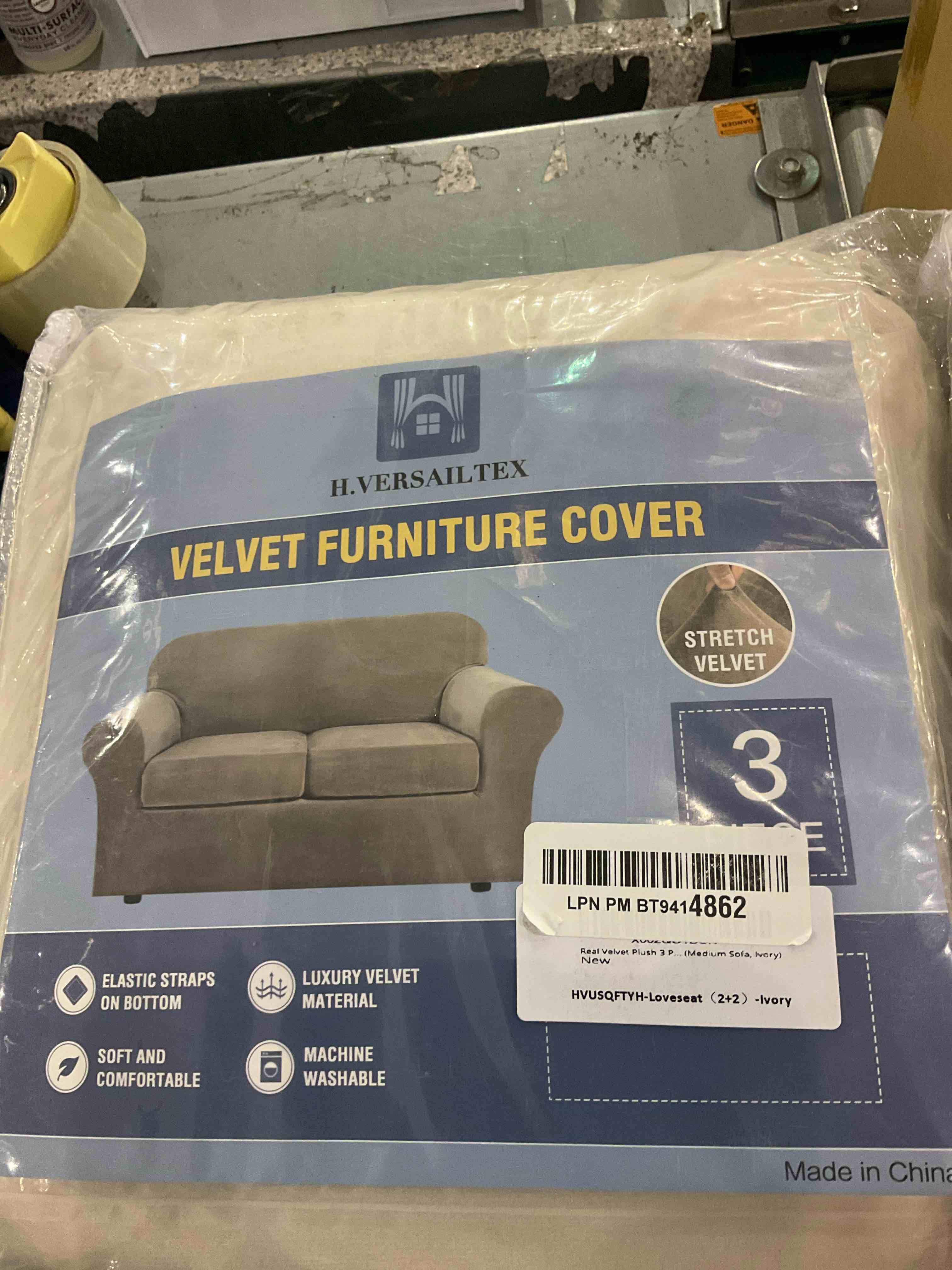 WEERRW Velvet Couch Cover - High Stretch Sofa Slipcovers with Non Skid Foam and Elastic Bottom, Furniture Protector for Pets, Crafted from Soft Plush Fabric, Dark Grey, Medium