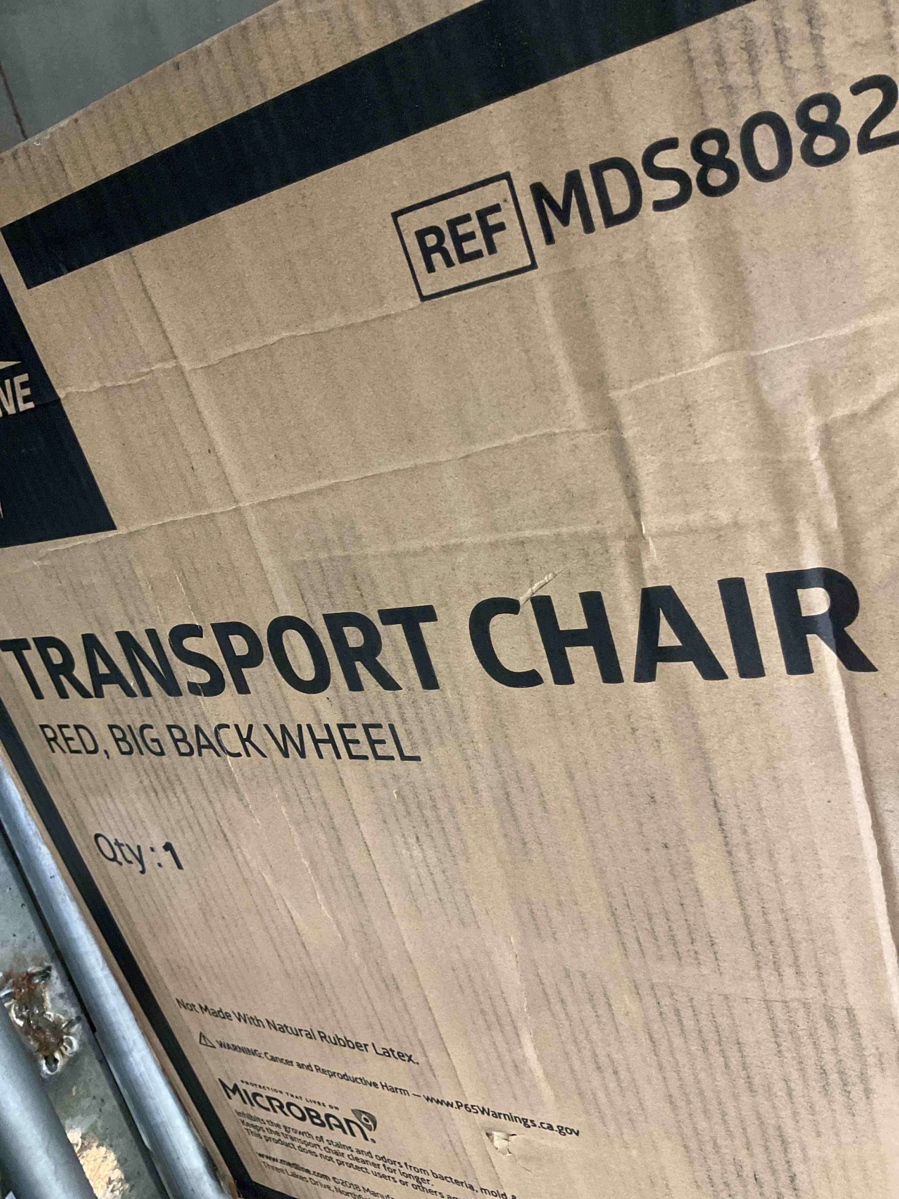 Medline Durable Folding Steel Transport Wheelchair with 12-Inch Wheels, 19-Inch Seat Width, Gray Frame, Microban, Burgundy Upholstery