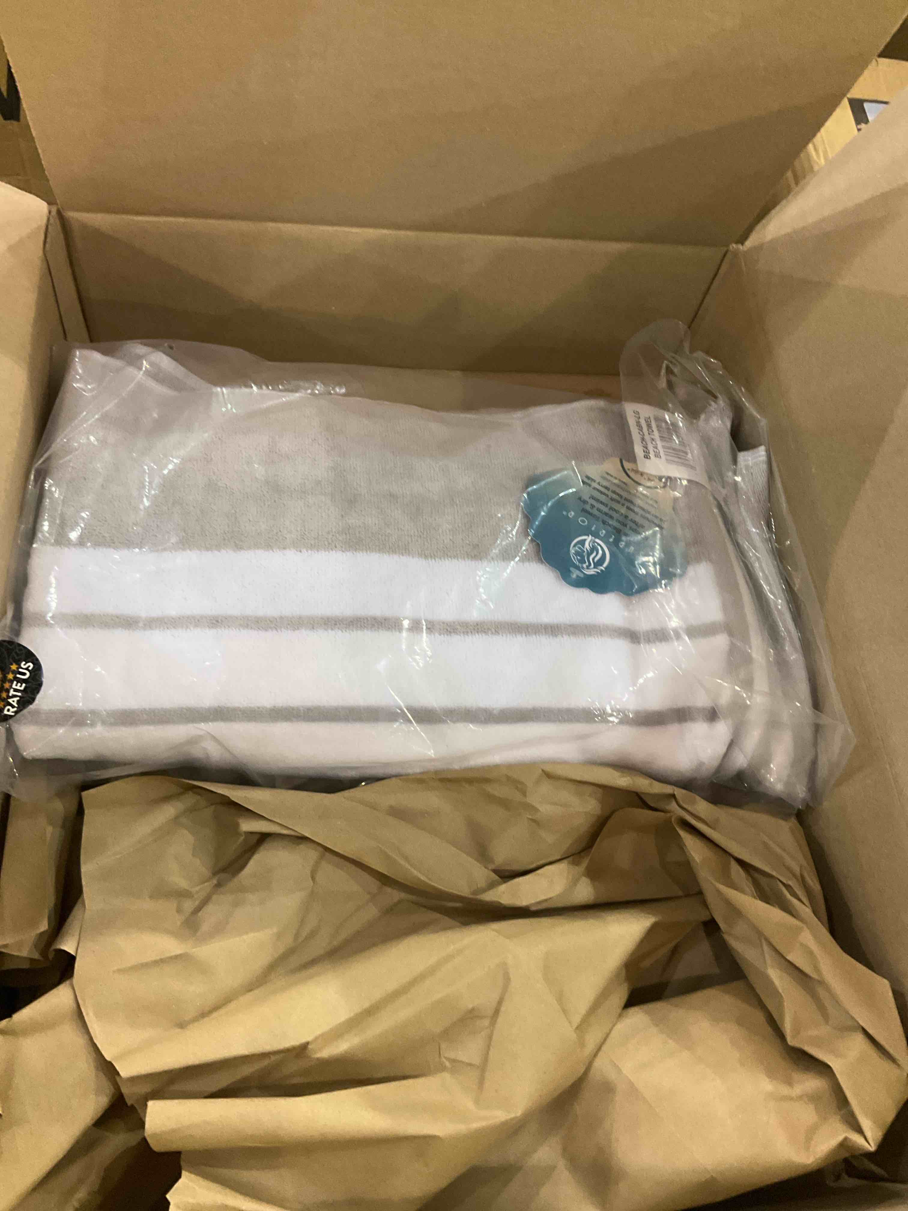 SUPERIOR 100% Cotton Luxury Beach Towels - Oversized Beach Towel, Swim Towel, Light Grey Cabana Stripes (34" x 64")