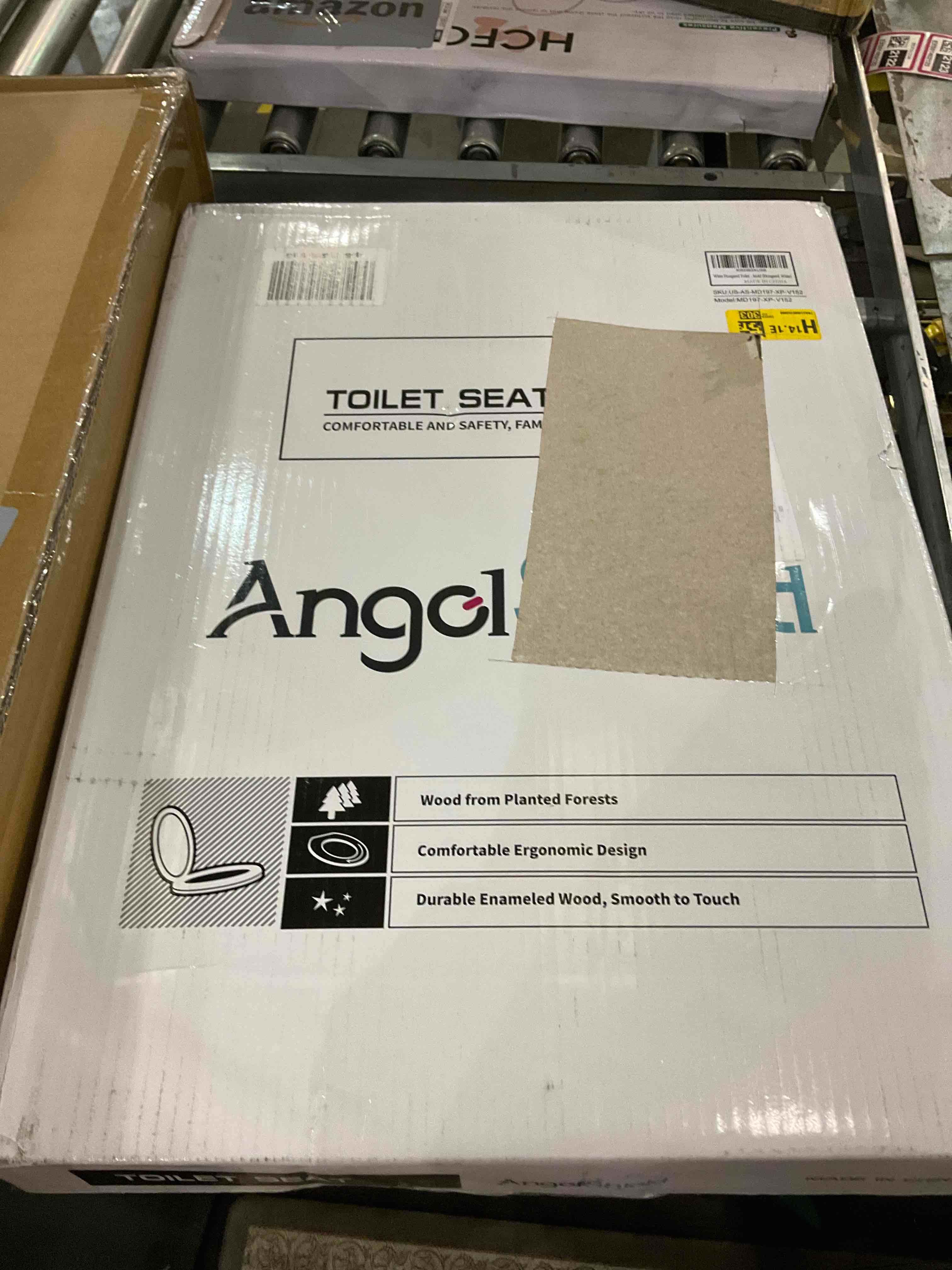 Elongated White Toilet Seat Natural Wood Toilet Seat with Zinc Alloy Hinges, Easy to Install also Easy to Clean, Scratch Resistant Toilet Seat by Angol Shiold (Elongated, White)