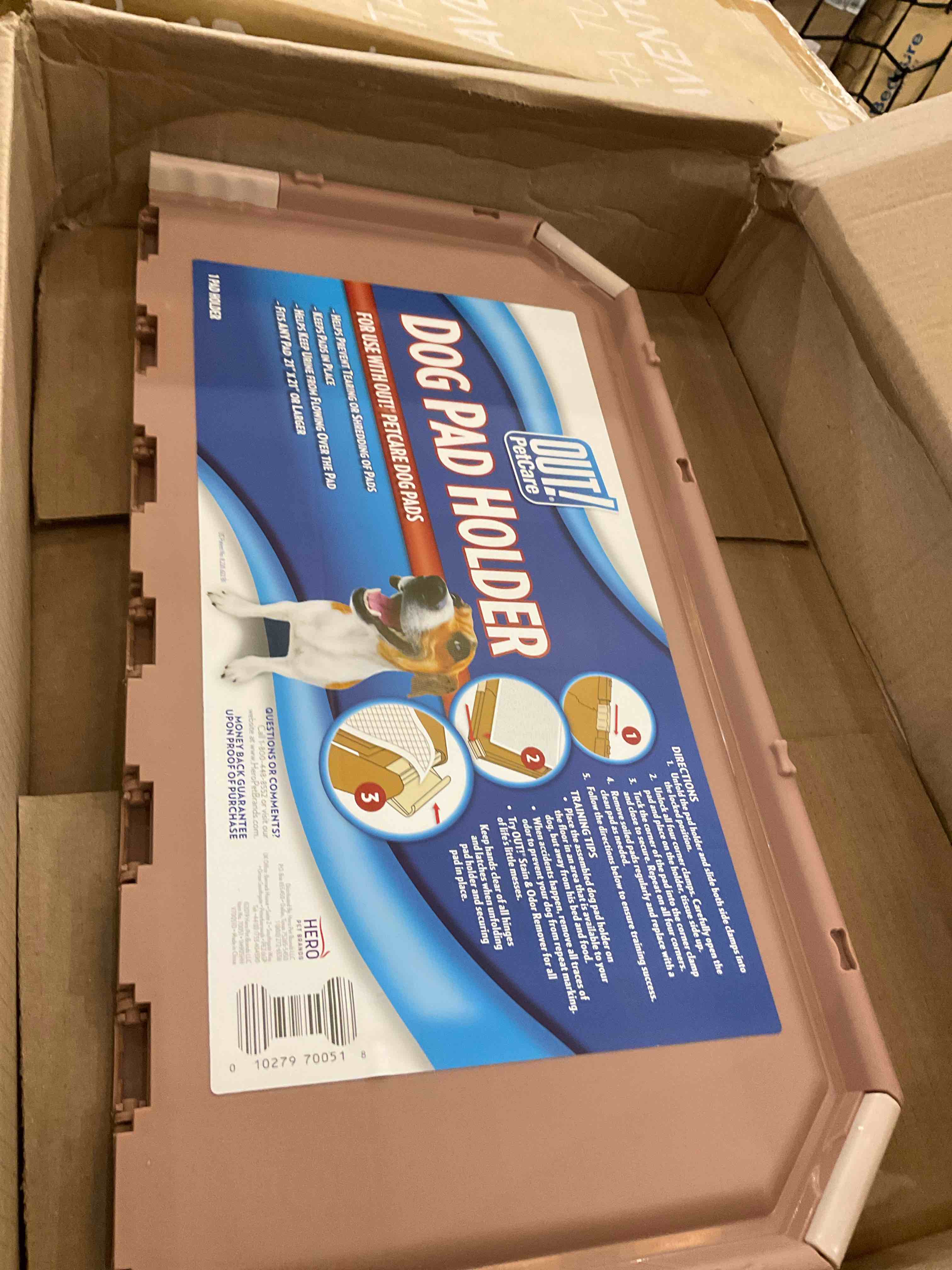 OUT! Dog Pad Holder | Portable Tray for Pet Training and Puppy Pads | Protection Against Pad Leakage, Bunching, and Shredding | Fits Pads 21 x 21 Inches or Larger,Brown