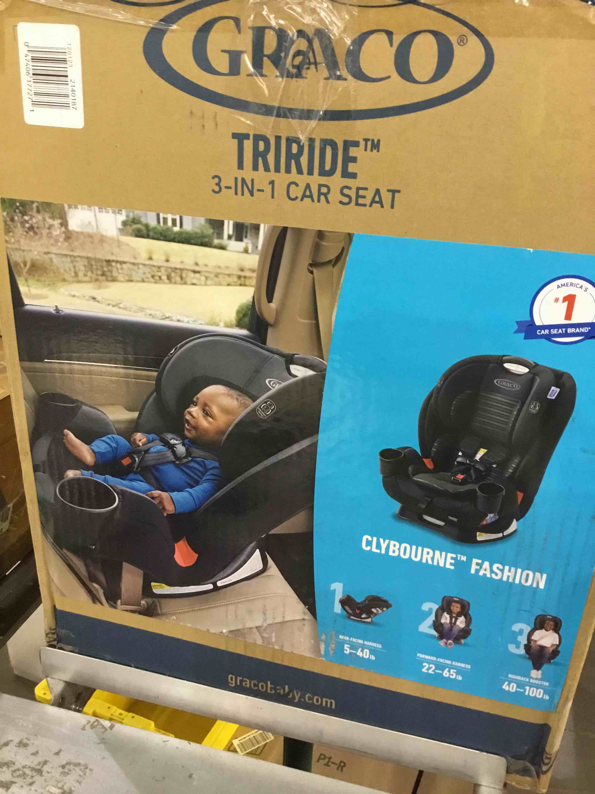 Graco TriRide 3-in-1 Reclining Car Seat, Clybourne - Rear & Forward Facing Car Seat, Highback Booster, Adjustable Headrest