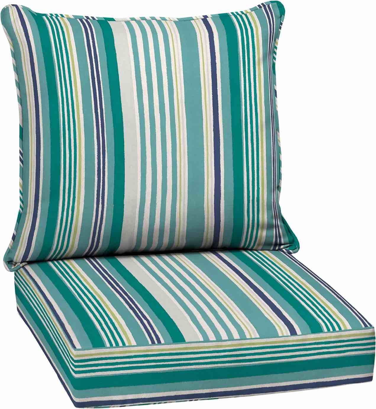 Arden Selections Outdoor Deep Seat Cushion Set, 24 x 24, Water Repellant, Fade Resistant, Deep Seat Bottom and Back Cushion for Chair, Sofa, and Couch, Teal Cobalt Stripe