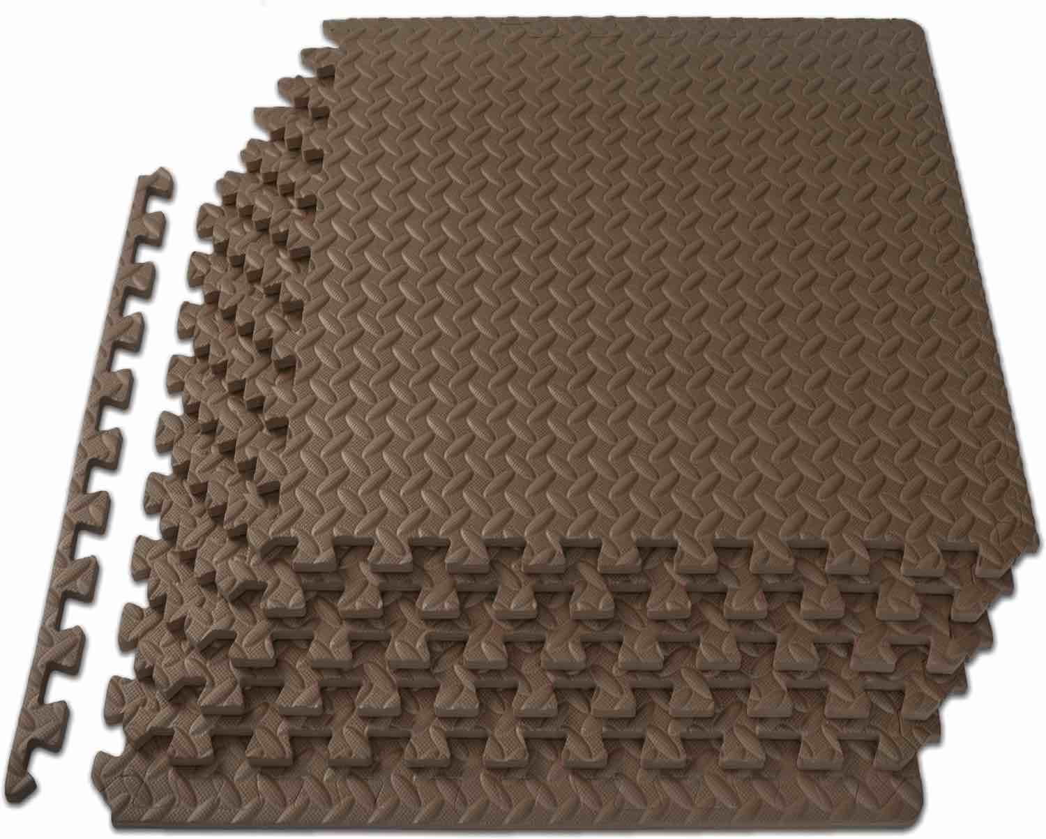 ProsourceFit Puzzle Exercise Mat ½ in, EVA Interlocking Foam Floor Tiles for Home Gym, Mat for Home Workout Equipment, Floor Padding for Kids, Brown, 24 in x 24 in x ½ in, 24 Sq Ft - 6 Tiles