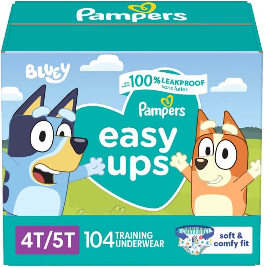 Pampers Easy Ups Boys & Girls Potty Training Pants - Size 4T-5T, One Month Supply (104 Count), Training Underwear (Packaging May Vary)