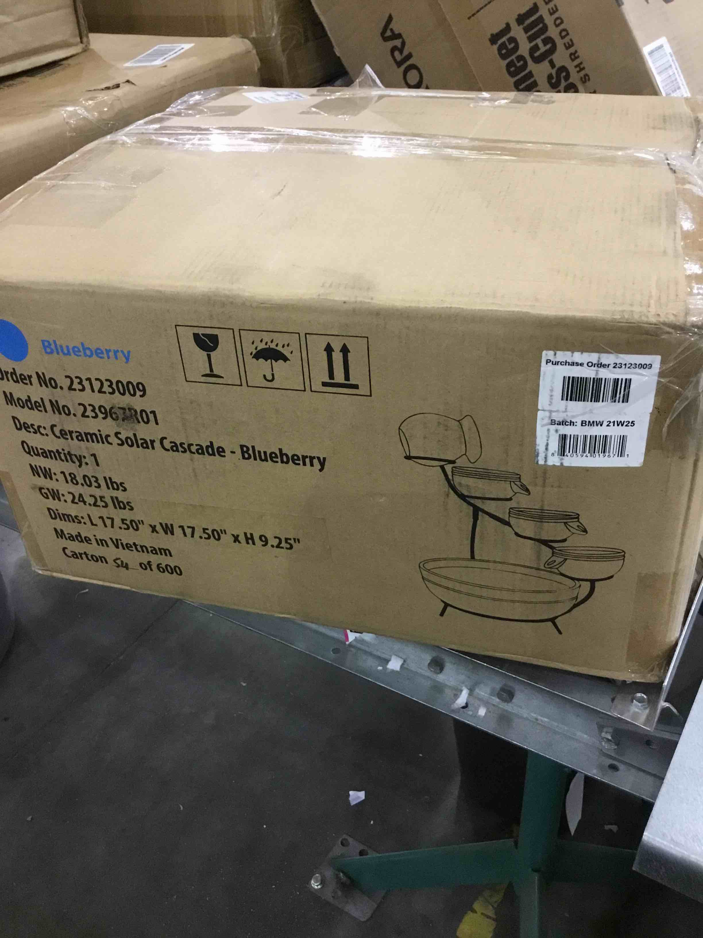 Smart Solar 23967R01 4-Tier Solar Powered Cascading Fountain, Blueberry And Rustic Blue, Powered By A Separate Included Solar Panel Along With a 10-Foot Cable