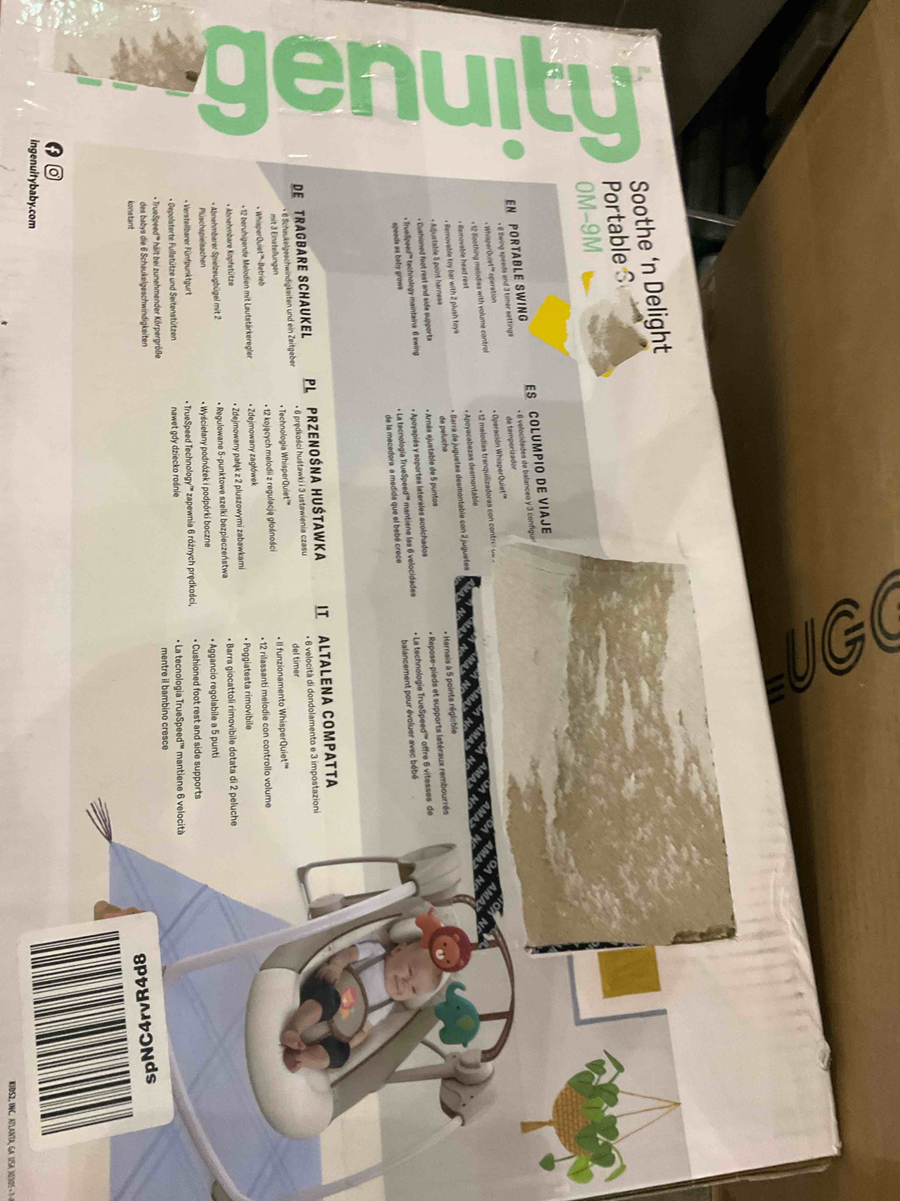 Ingenuity Soothe 'n Delight Compact Portable 6-Speed Plush Baby Swing with Music, Folds Easy, 0-9 Months 6-20 lbs (Cozy Kingdom)