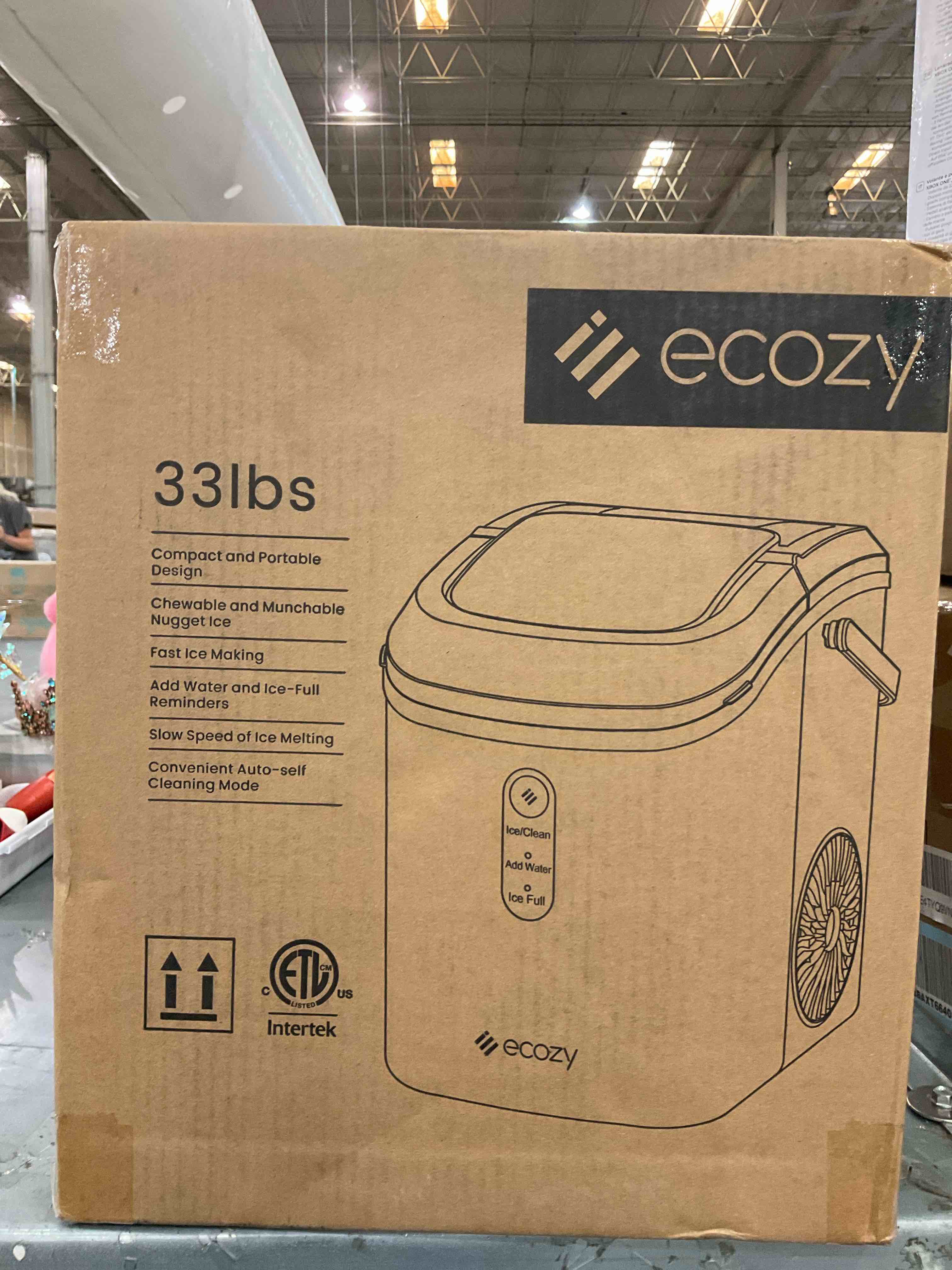 ecozy Nugget Ice Maker Countertop - Chewable Pellet Ice Cubes, 33 lbs Daily Output, Stainless Steel Housing, Self-Cleaning Ice Machine with Ice Bags for Parties, Kitchen, Bar, Office, Silver