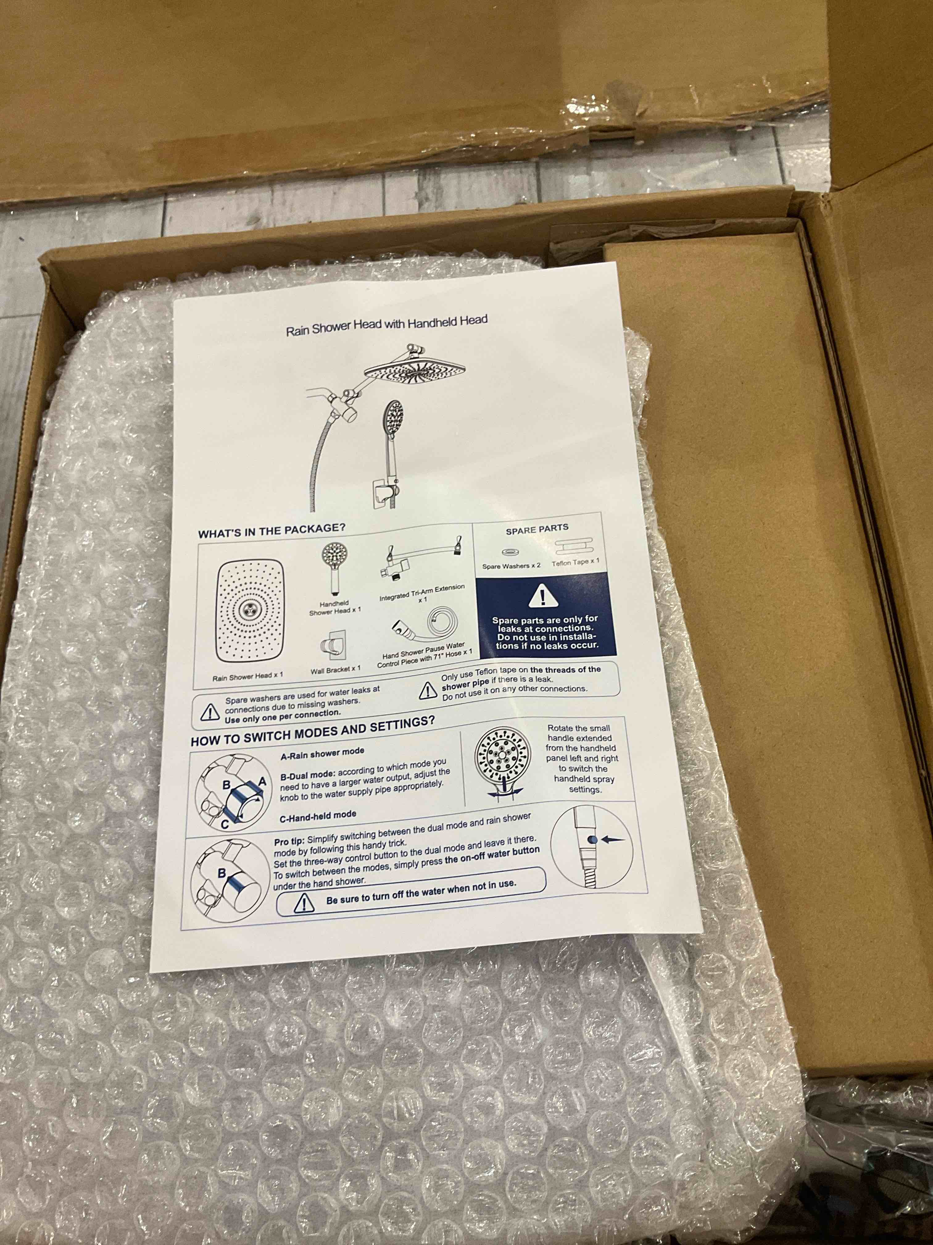 Veken 12 Inch High Pressure Rain Shower Head Combo with Extension Arm- Wide Rainfall Showerhead with 5 Handheld Water Spray - Adjustable Dual Showerhead with Anti-Clog Nozzles - Matte Black