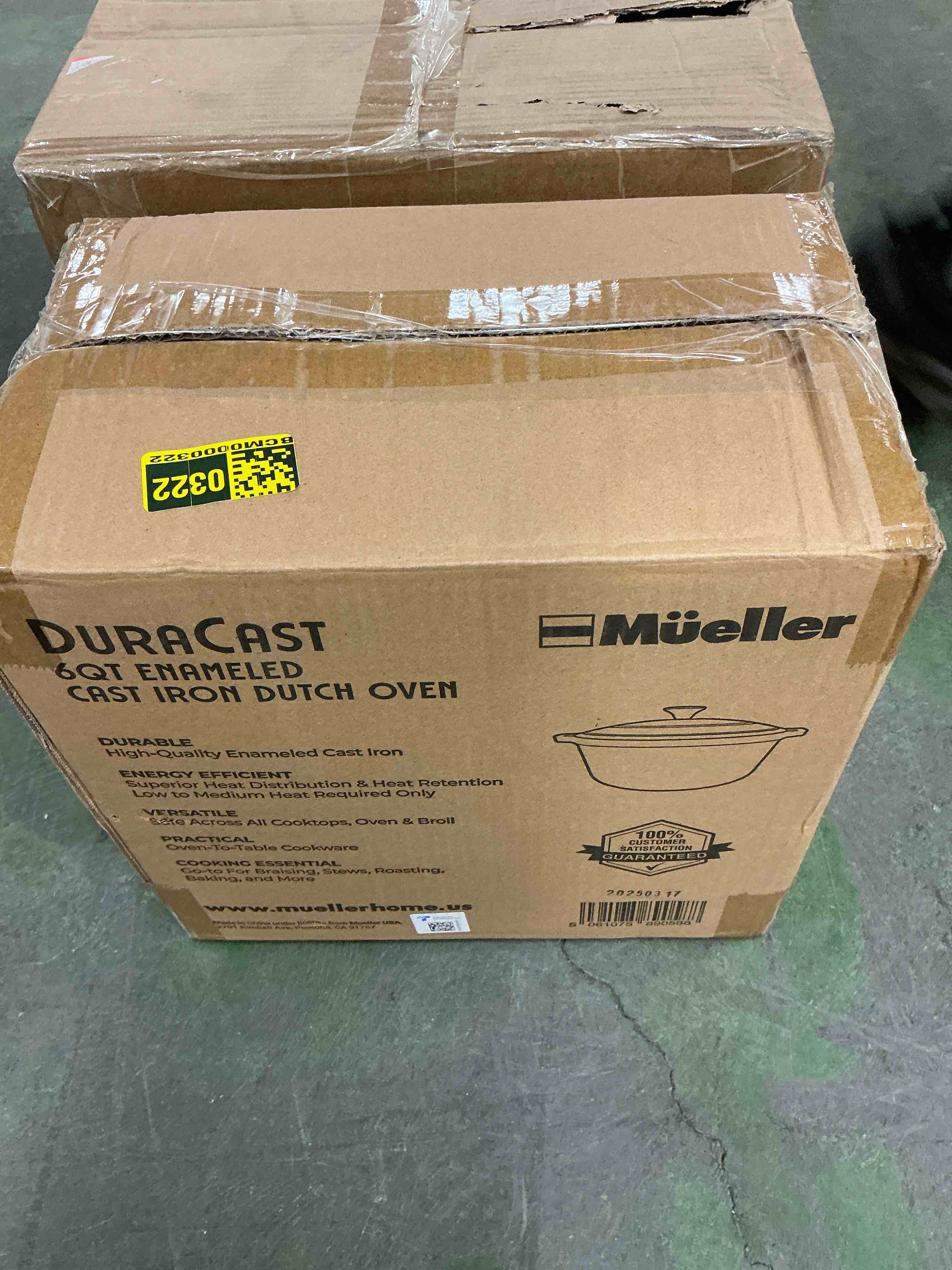 Condition photo showing Good Condition for MÜELLERHOME 6 Quart Enameled Cast Iron Dutch Oven For Sourdough Bread Baking, Heavy-Duty, Oven-Safe up to 500° F & Across All Cooktops, Casserole Dishes, Green Kitchen Accessories, Thyme Green