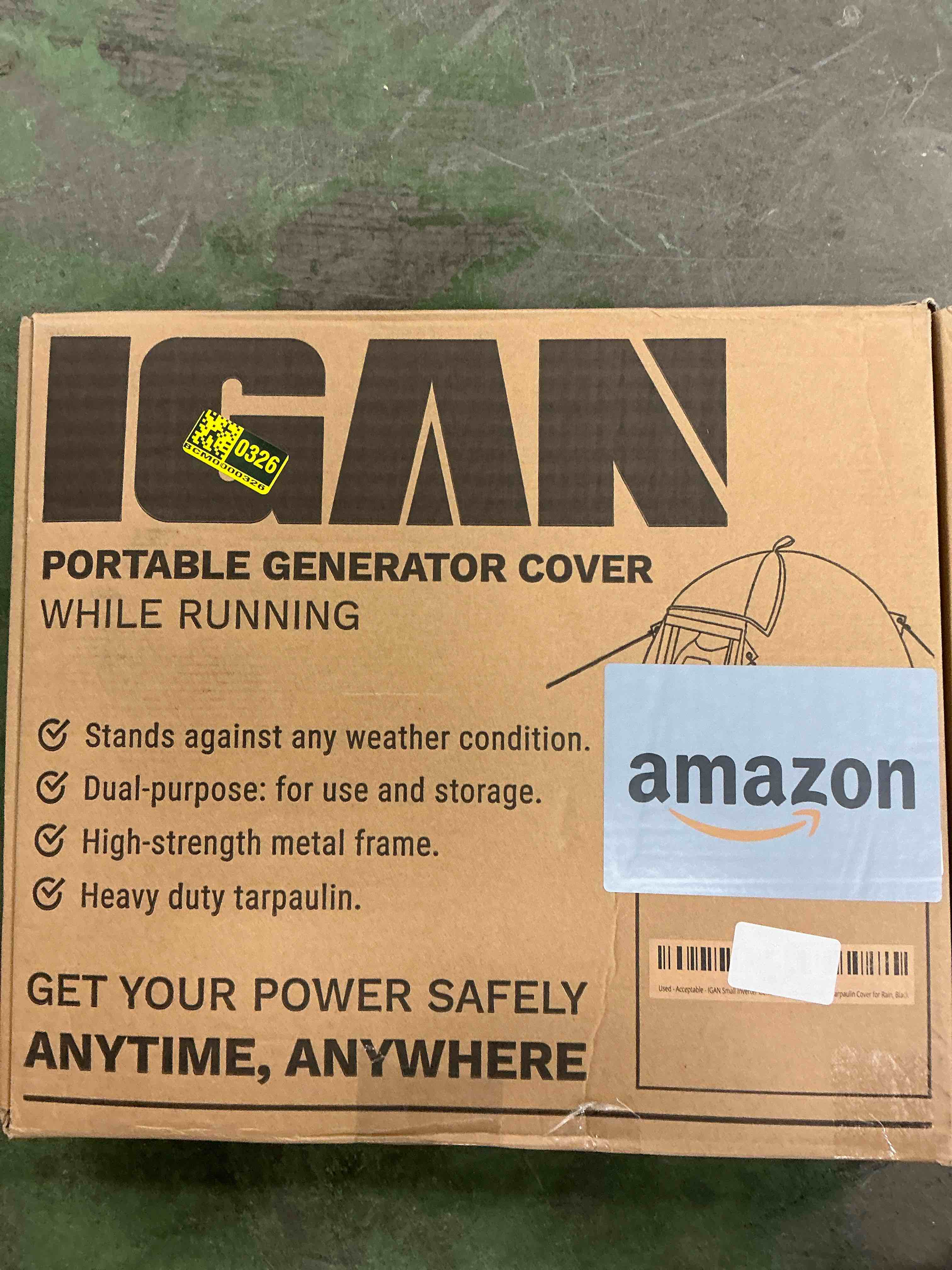 Condition photo showing Good Condition for IGAN Small Inverter Generator Tent Cover While Running, Compatible for Honda and Most 1000~2300 Watts Generators, Portable Outdoor All-Weather Tarpaulin Cover for Rain, Black