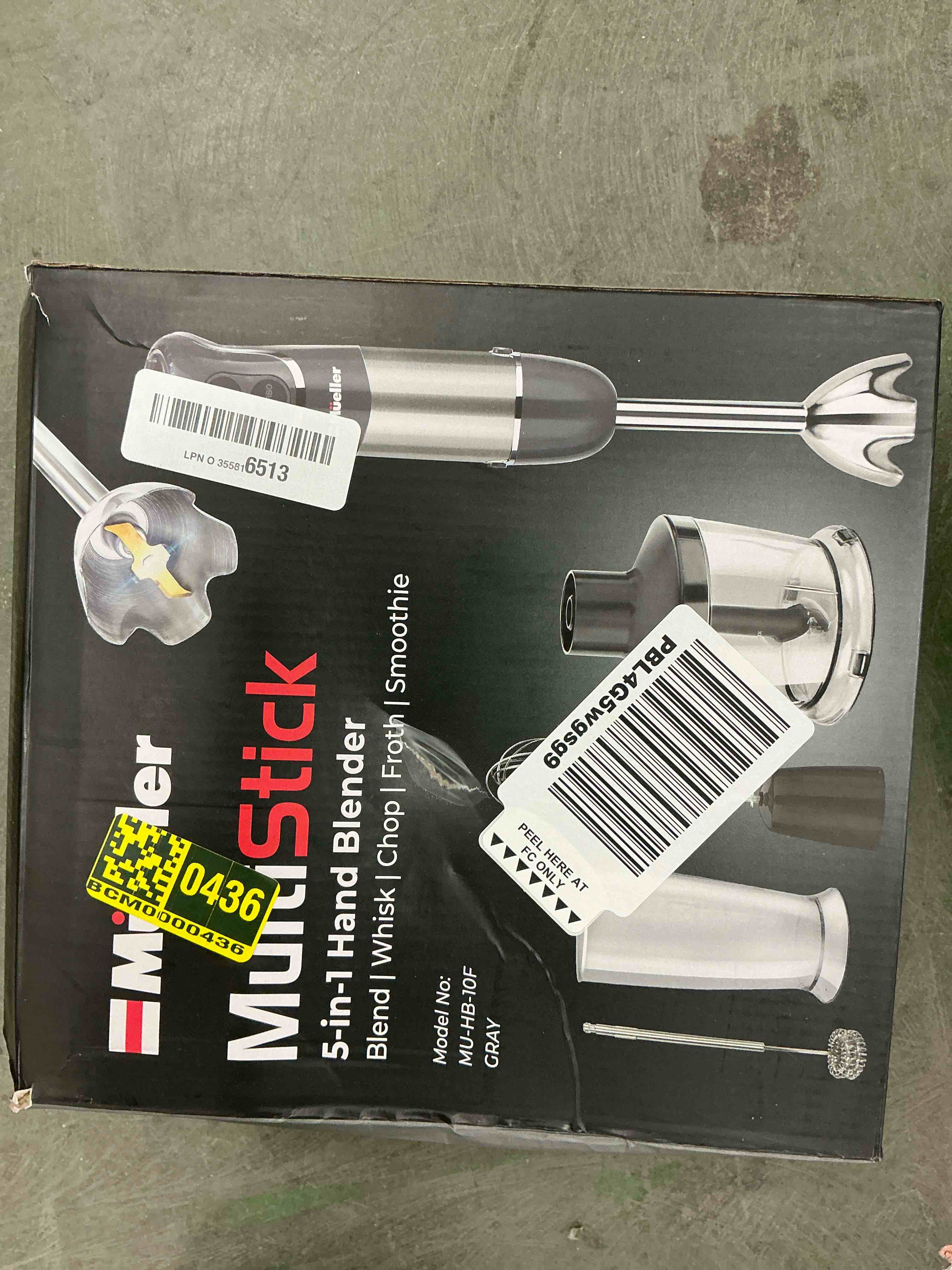 Condition photo showing Good Condition for Mueller Multistick 5-in-1 Immersion Blender Handheld, 12 Speed Hand Mixer - Turbo Boost, Heaviest Duty Copper Motor, Titanium Blades Hand Blender, Milk Frother Wand, Whisk, Beaker, Chopper, Grey