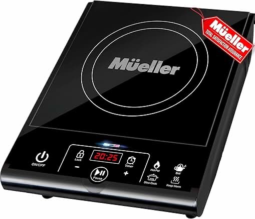 Mueller RapidTherm Portable Induction Cooktop, Hot Plate Electric Stove Top Burner 1800W, 8 Temp Levels up to 460°F, Auto-Off & Pot Detection, LED Display, Child Lock, 4 Programs, Burners for Cooking