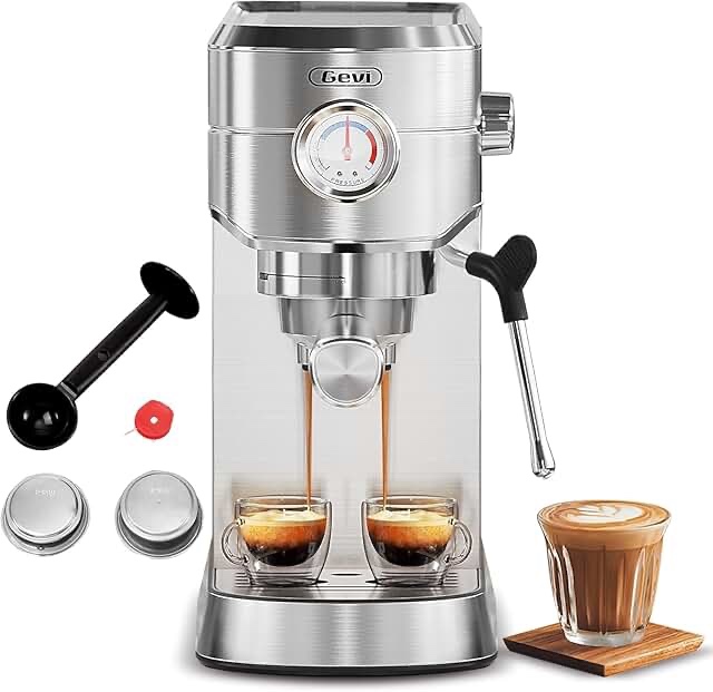Gevi Espresso Machine 20 Bar, Professional Espresso Maker Latte Machine with Milk Frother, Stainless Steel Expresso Coffee Machines for Home, Compact Cappuccino Machine, Great Gift Choice, Silver