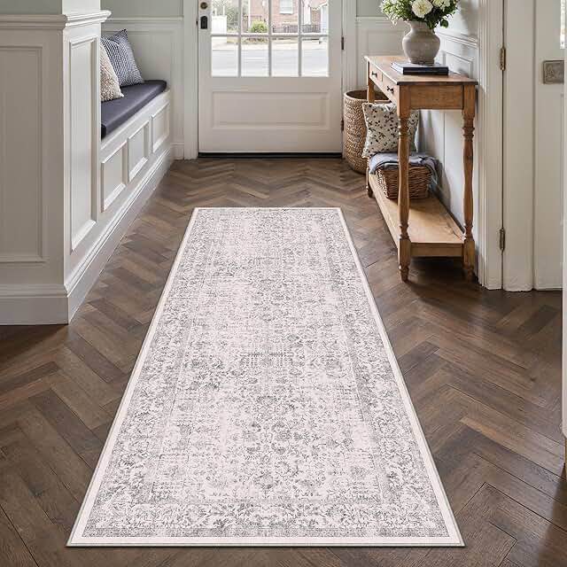 Runner Rug 2x6 Vintage Hallway Area Rug Kitchen Indoor Bedroom Rug Taupe Medallion Washable Living Room Carpet Retro Accent Throw Rug Distressed Rug for Office Dining Room Bathroom
