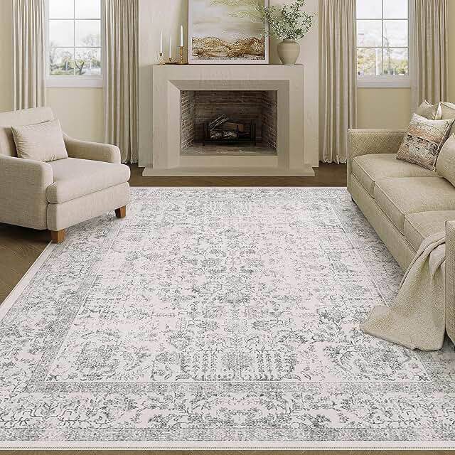grey area rug 6x9 indoor vintage living room carpet washable distressed rug gray floral bedroom rug retro accent throw rug for office dining room nursery